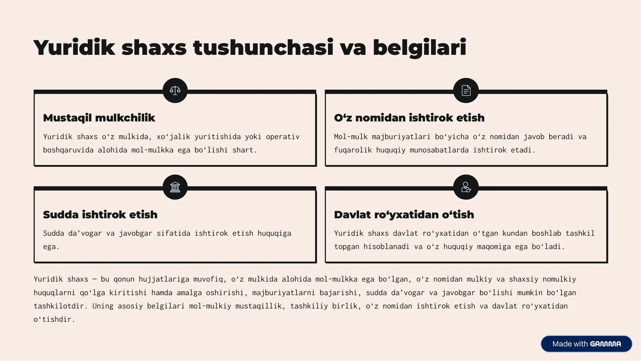 Yuridik shaxs tushunchasi va belgilari 2