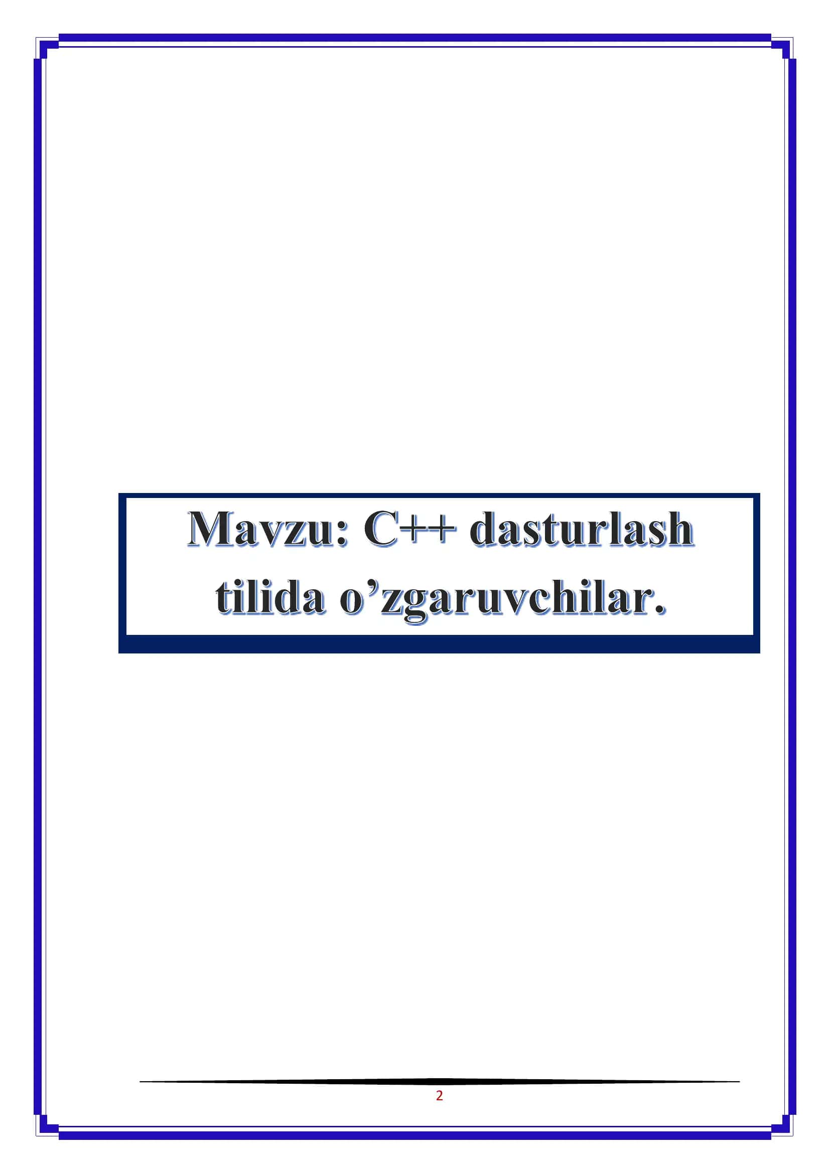 C++ dasturlash tili - o’zgaruvchilar 2