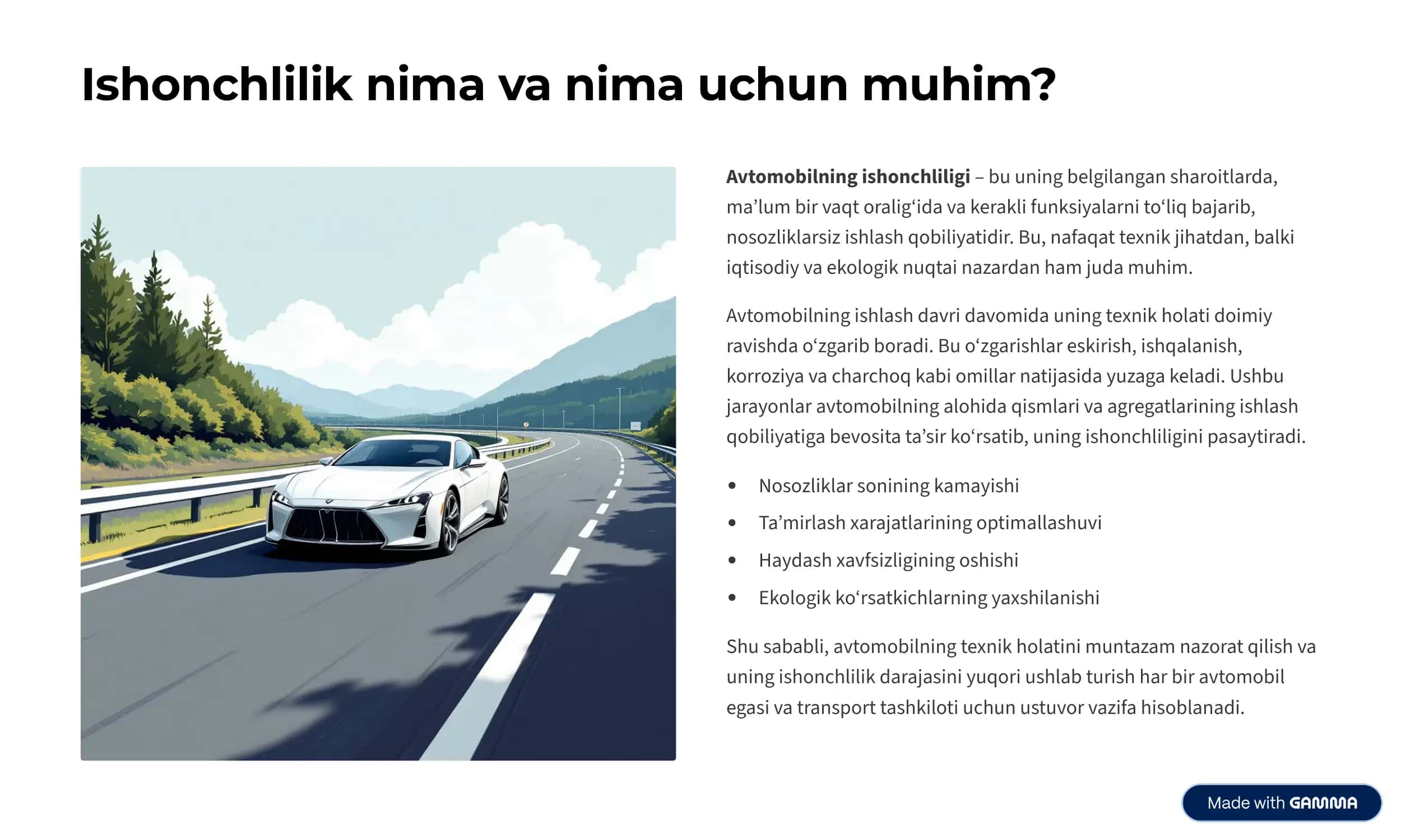 Avtomobilning Texnik Holati va Ishlash Davriga Qarab 2