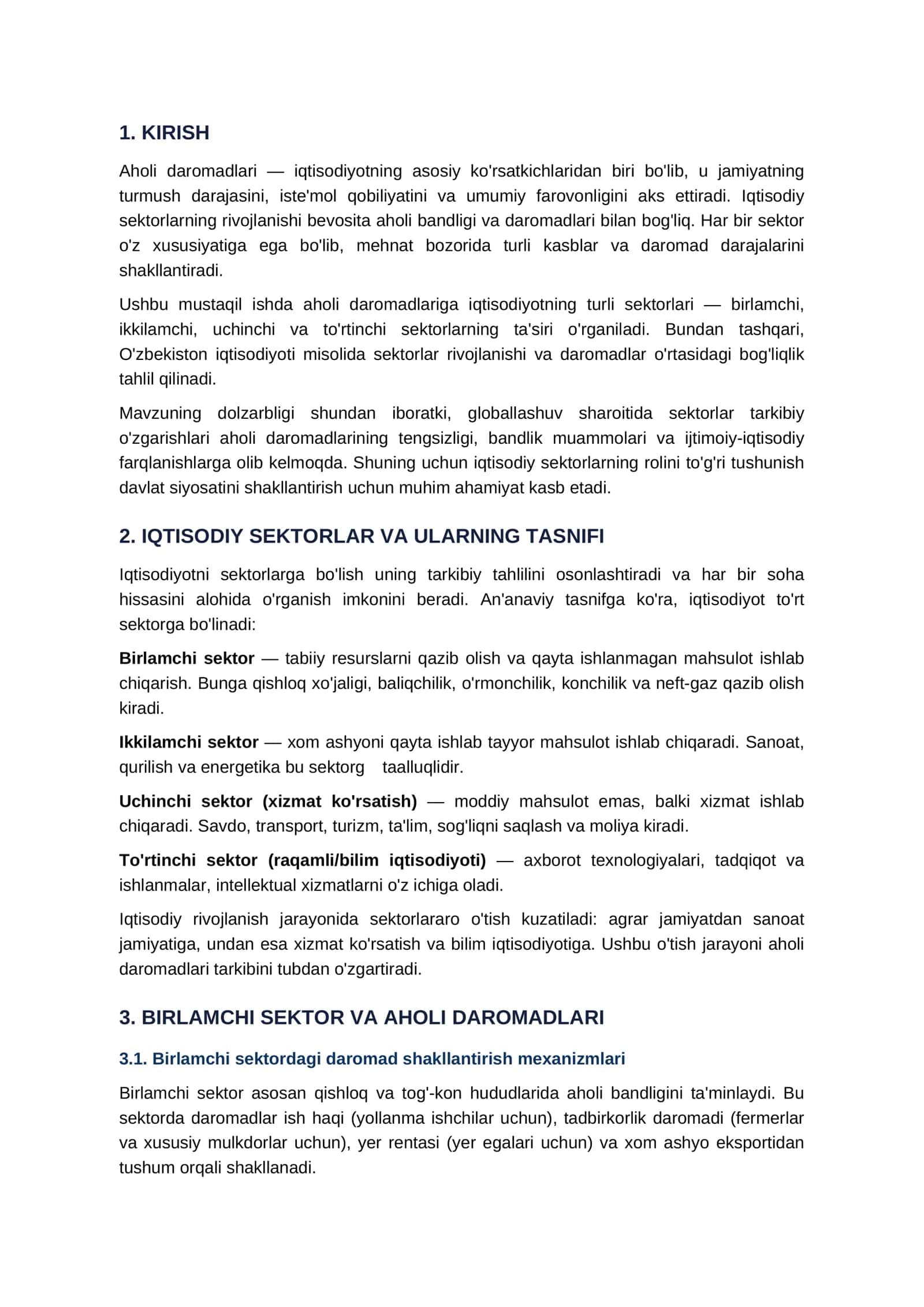 aholi daromadlarinig iqtisodiy sektorlar rivojlanishining taʼsiri 2