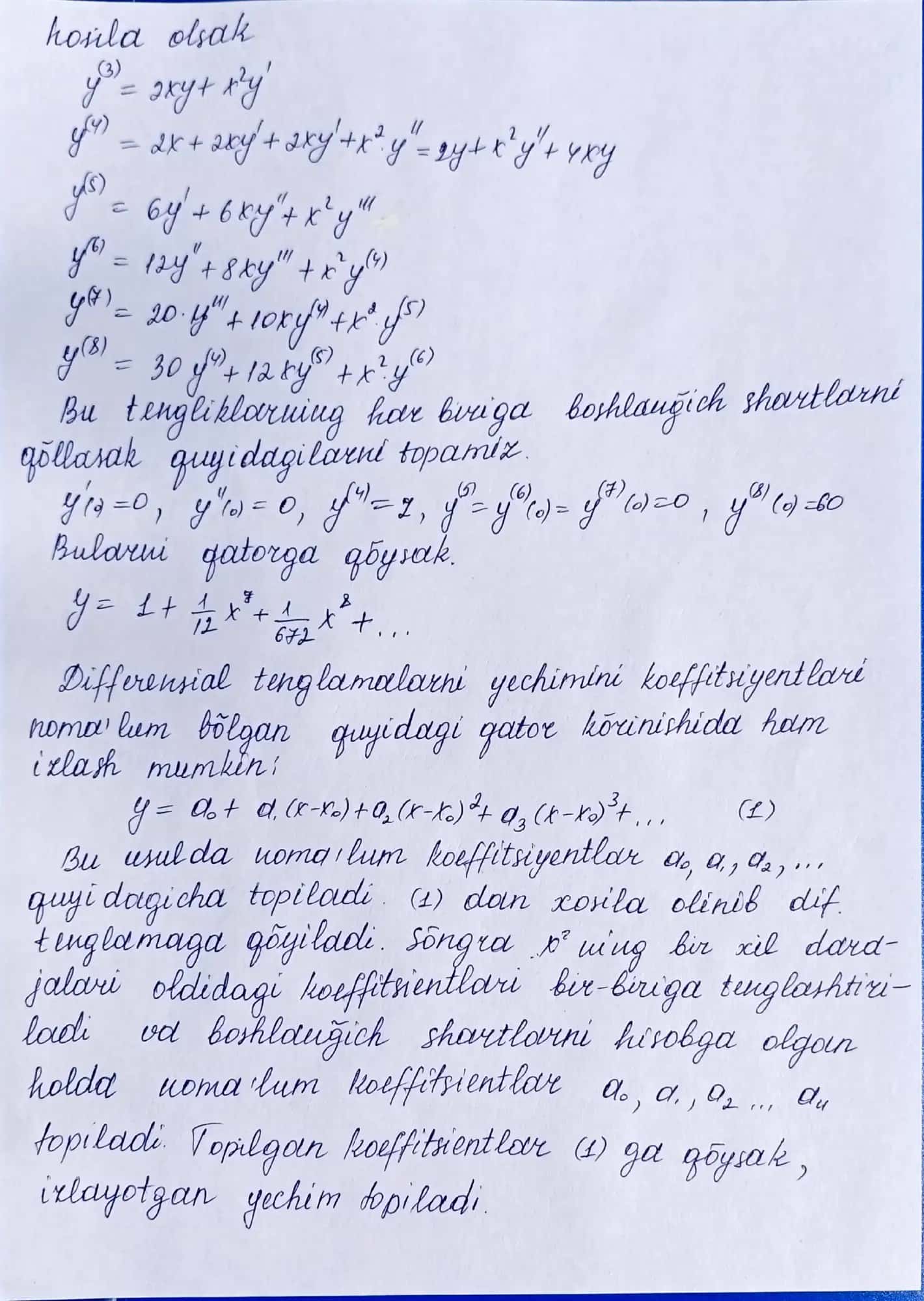 Differensial tenglamalarni qatorlar yordamida taqriban yechish 2
