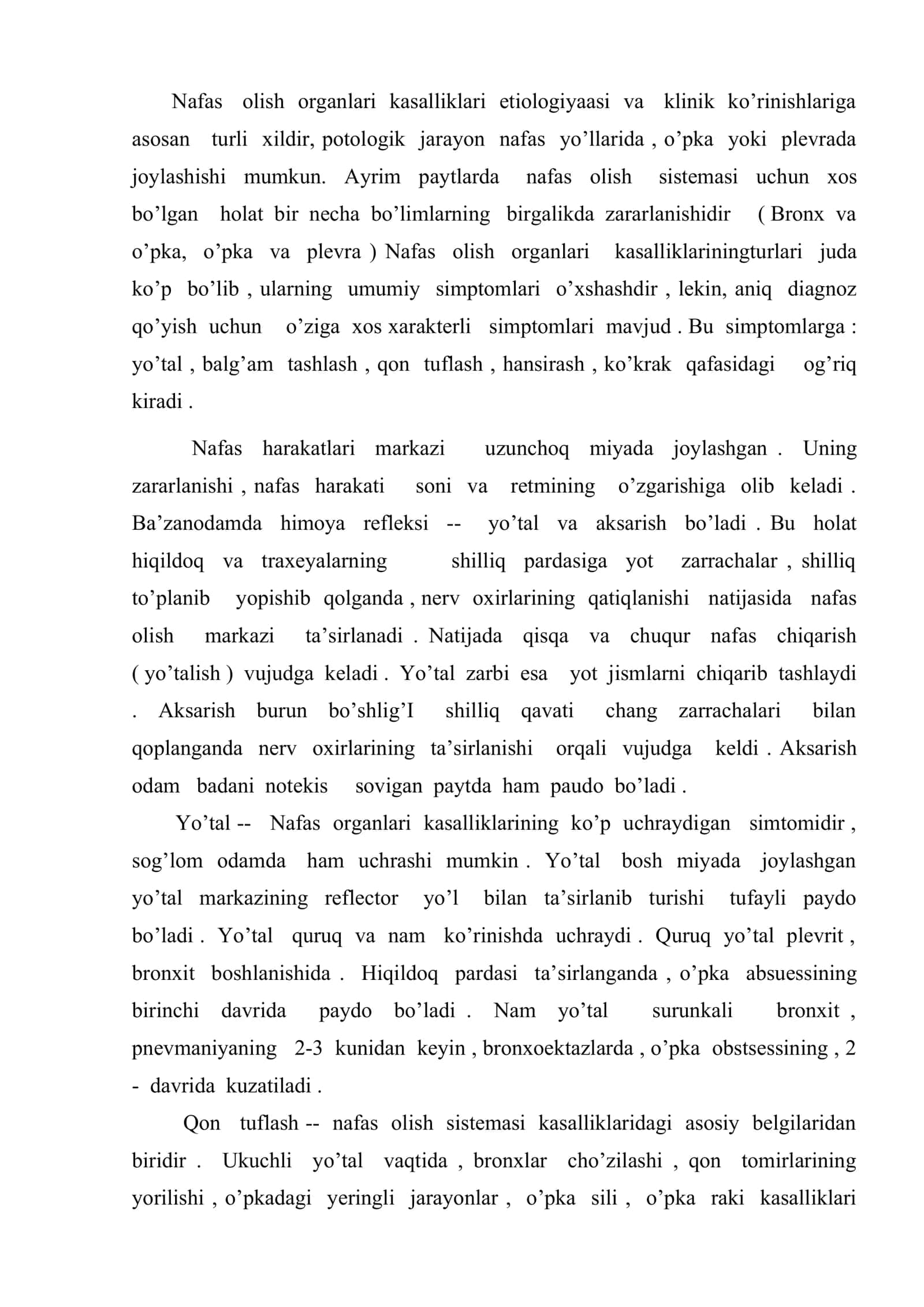 Nafas potologiyasi. Jigar va buyrak potologiyasi va ikki organning qon aylanishdagi o’xshash tizimi 2