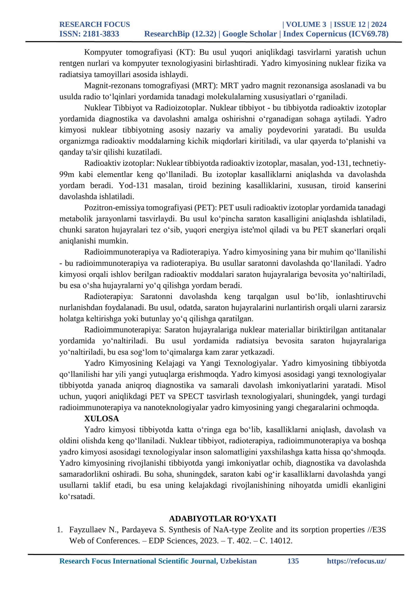 yadro kimyosining tibbiyotdagi orni tibbiy kimyo 2