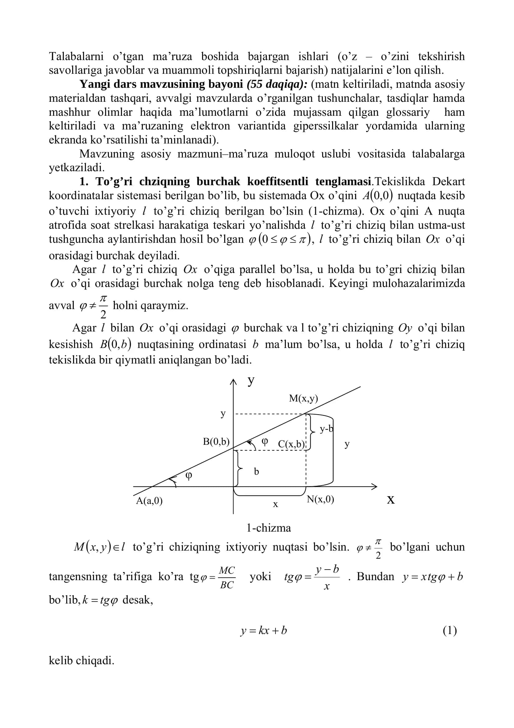Oliy matematika: to‘g‘ri chiziq tenglamalari, burchak va masofa (PDF) 2