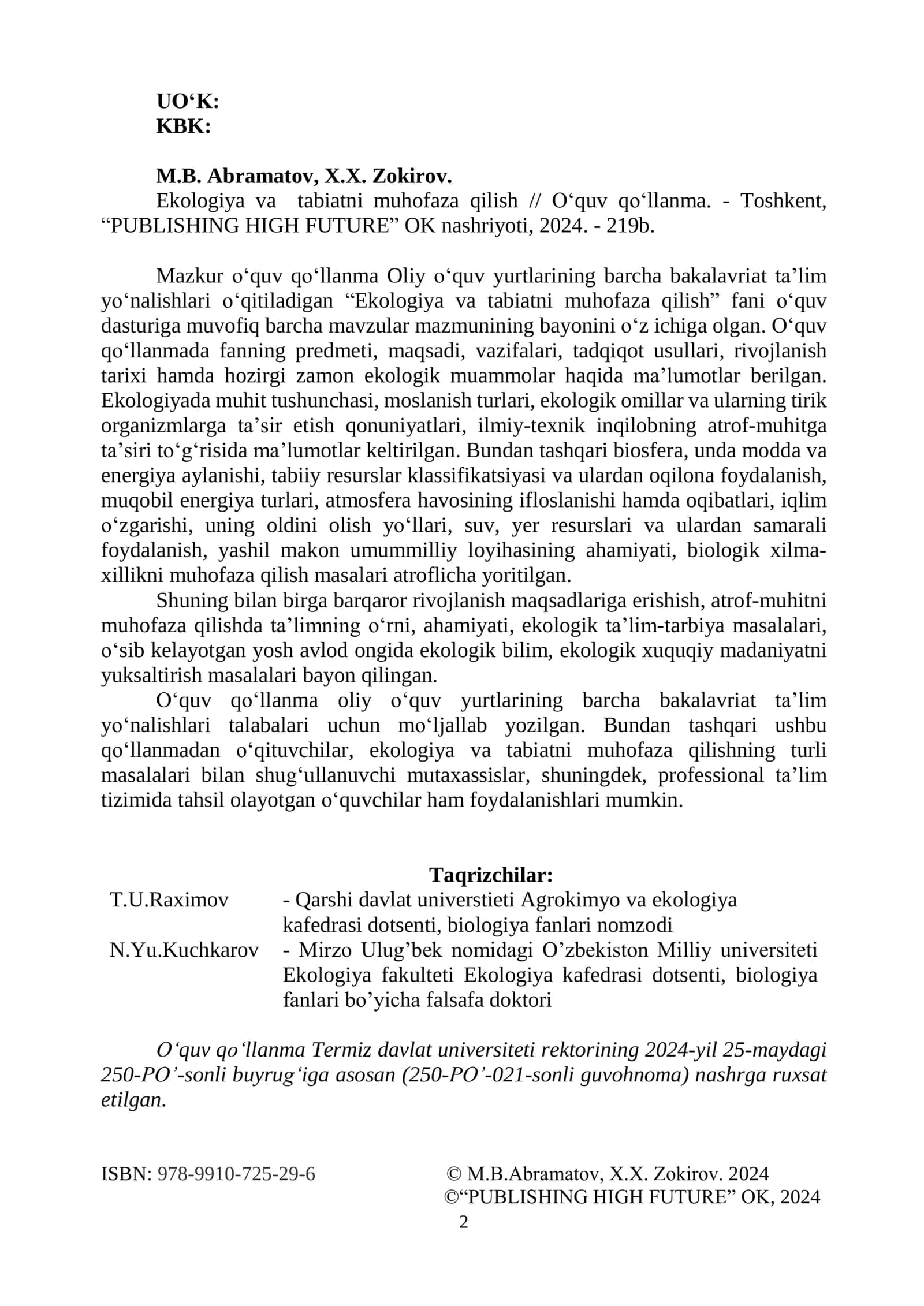 Ekologiya va tabiatni muhofaza qilish 2