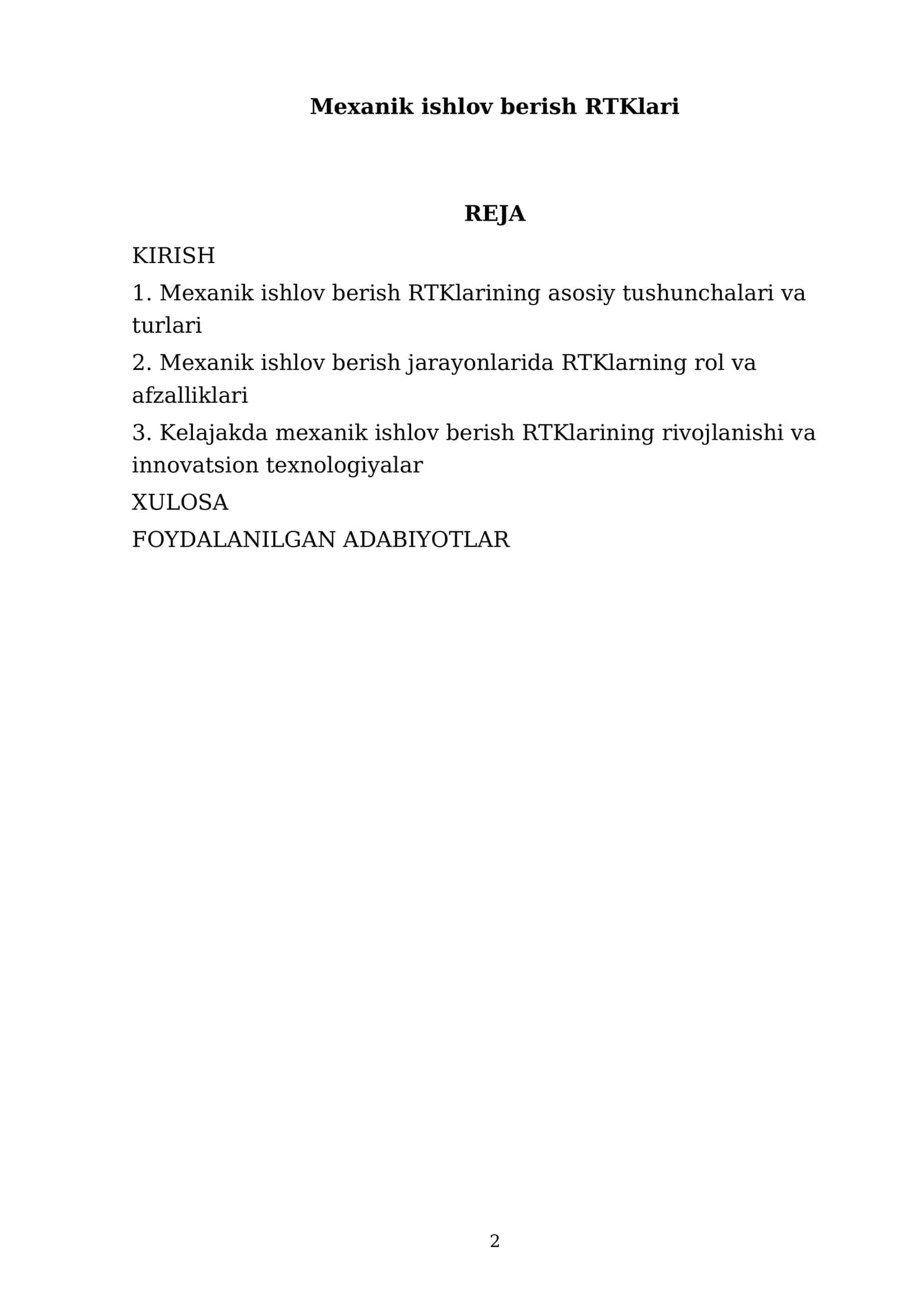 Mexanik ishlov berish RTKlari 2