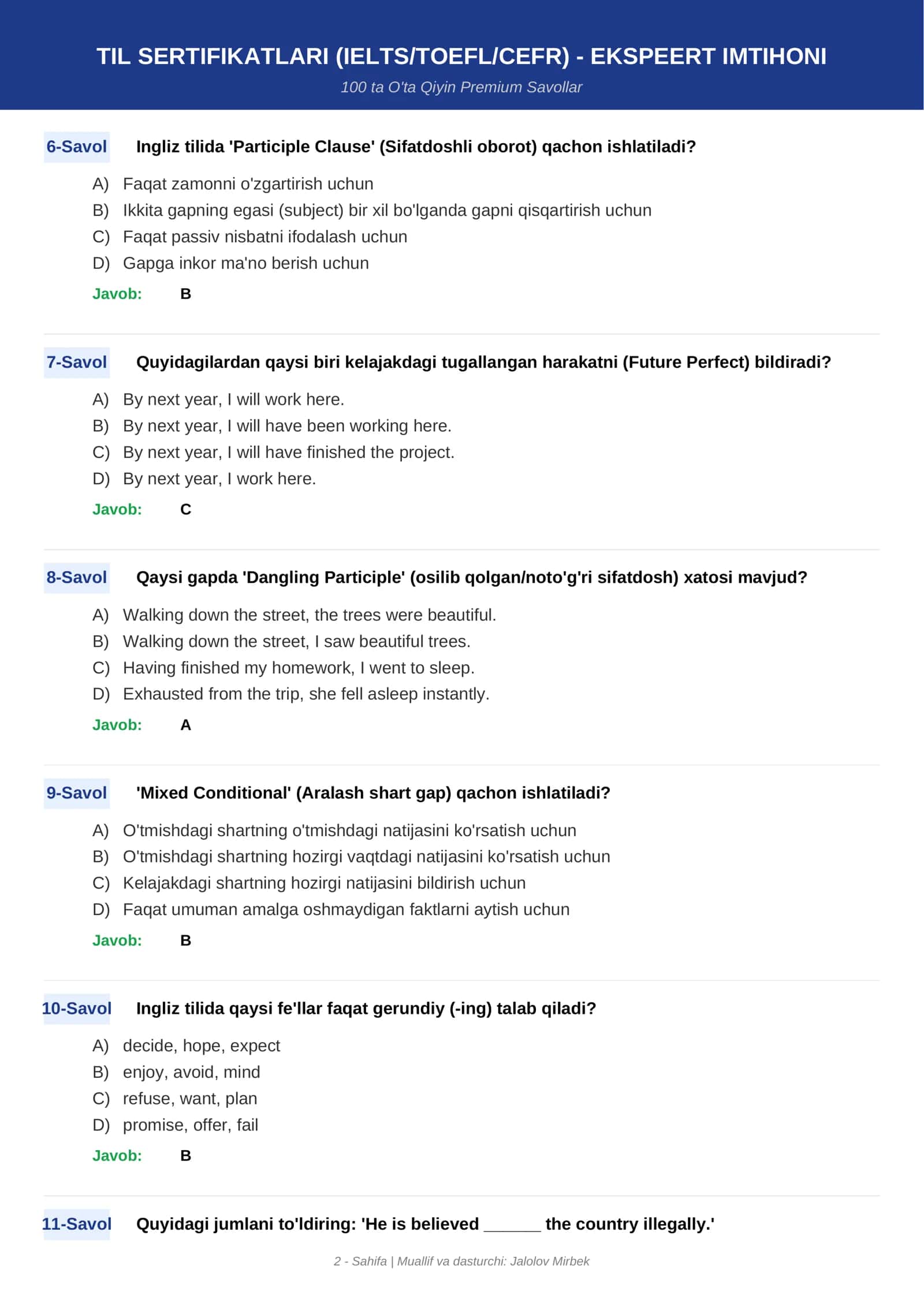 TIL SERTIFIKATLARI (IELTS/TOEFL/CEFR) - EKSPEERT IMTIHONI 2