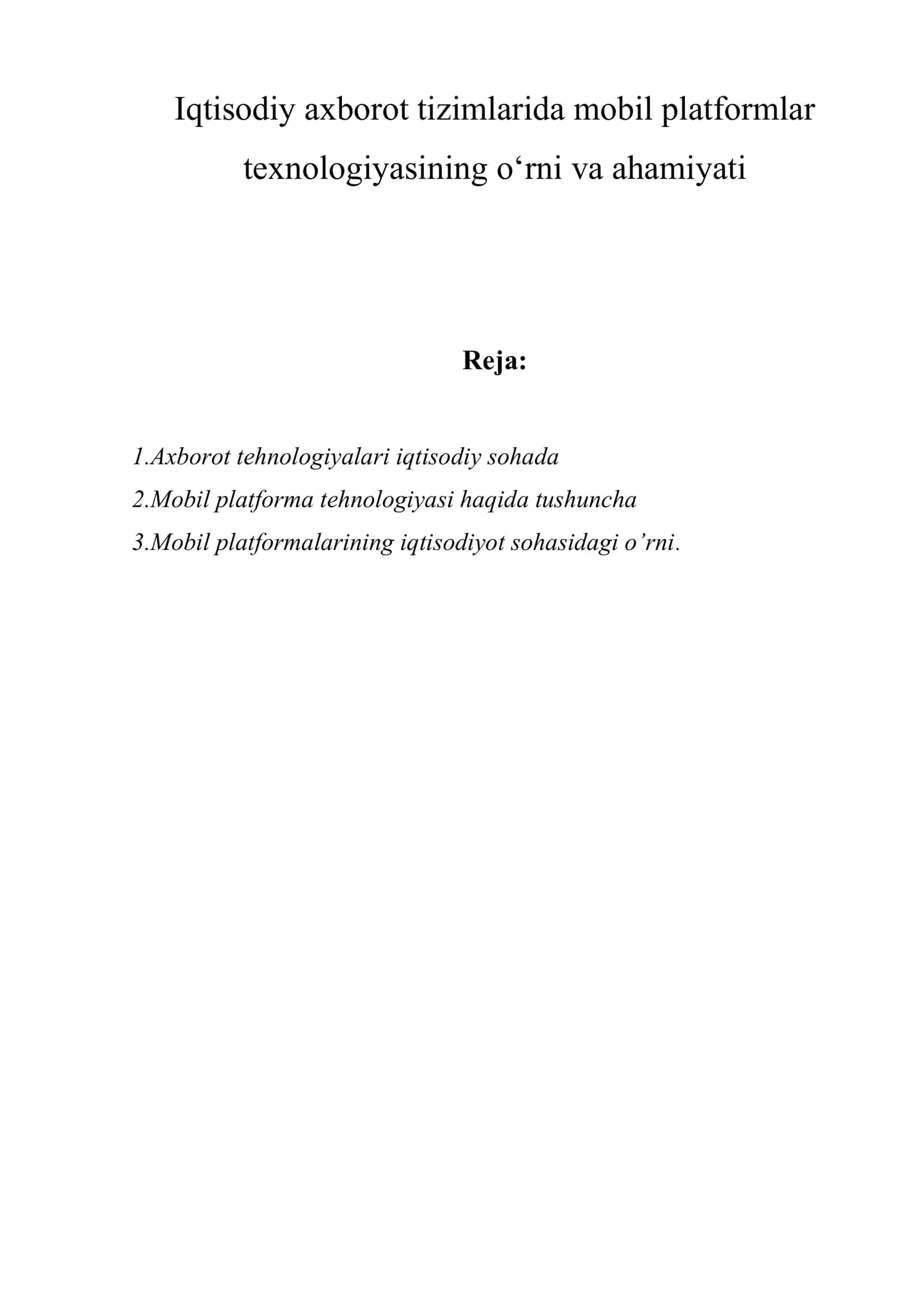 Iqtisodiy axborot tizimlarida mobil platformlar texnologiyasining o‘rni va ahamiyati 2