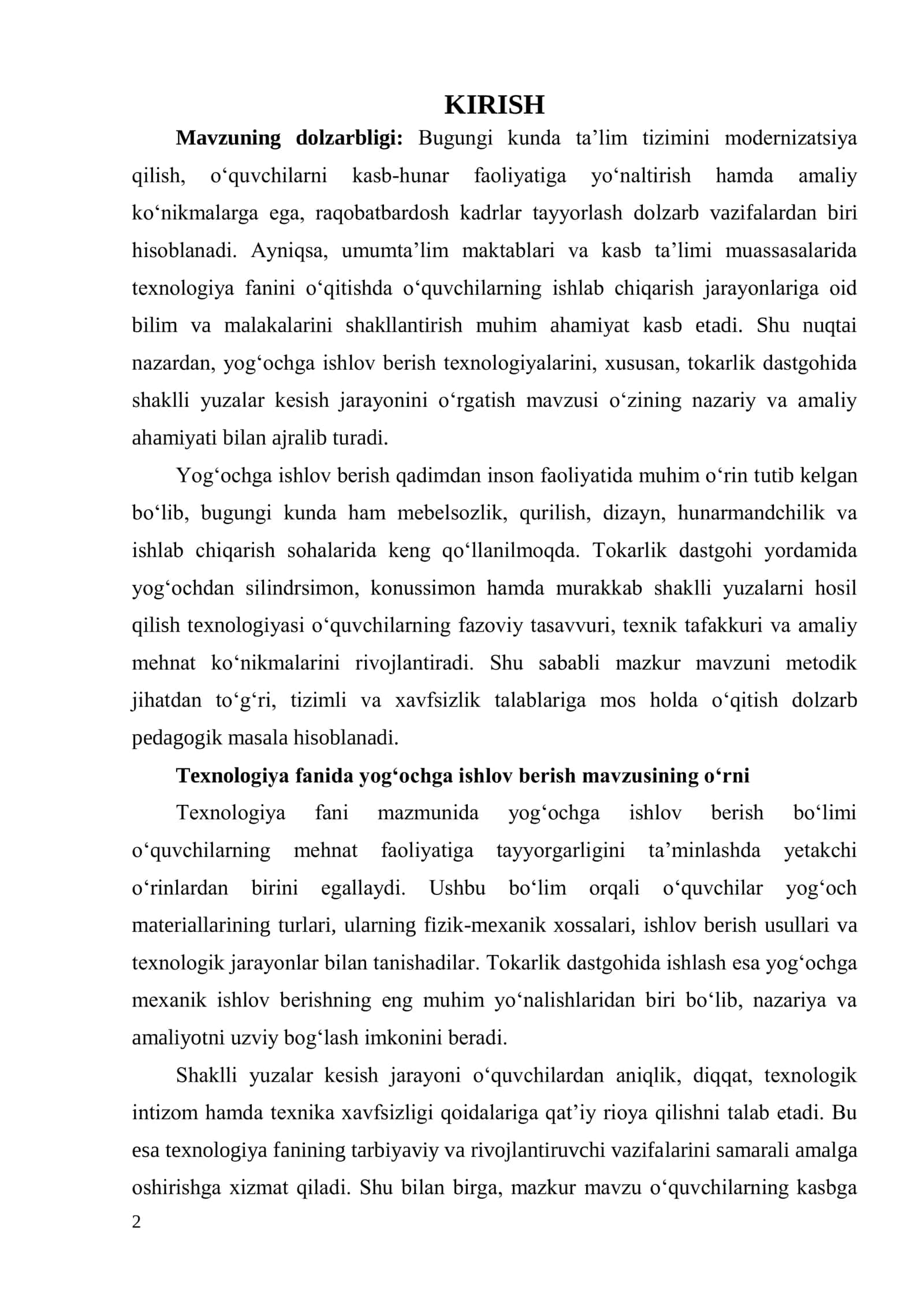 OQUVCHILARGA “YOGOCHGA ISHLOV BERISH: TOKARLIK DASTGOHIDA SHAKLLI YUZALAR KESISH” MAVZUSINI O„QITISH METODIKASI 2