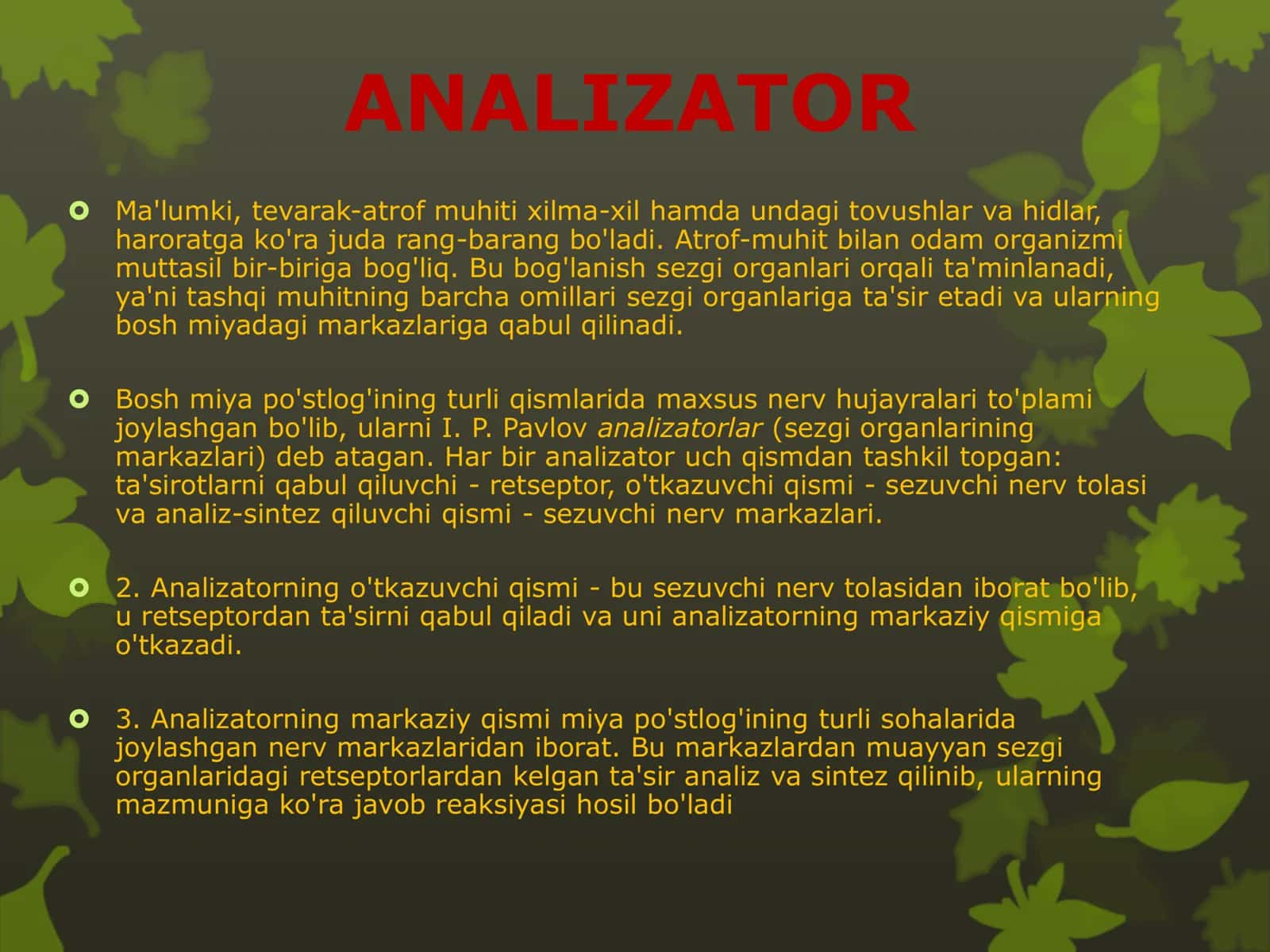 8-Sinf Biologiya: “Sezgi Organlarining Ahamiyati va Ko‘rish Analizatori” Taqdimot 2