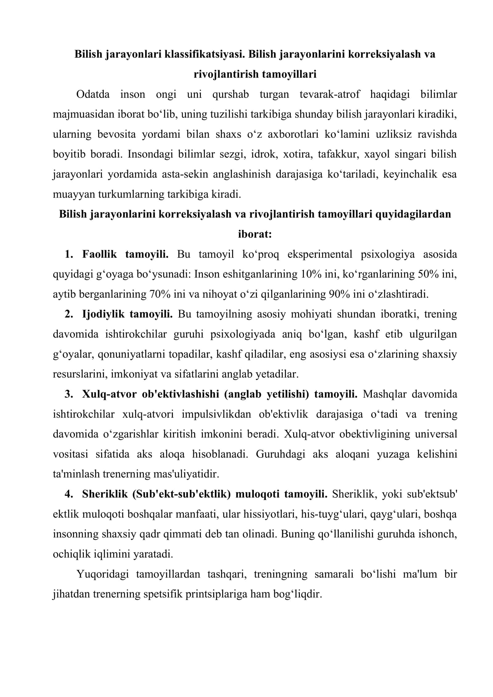 Bilish jarayonlari korreksiyasi va taraqqiyoti 2