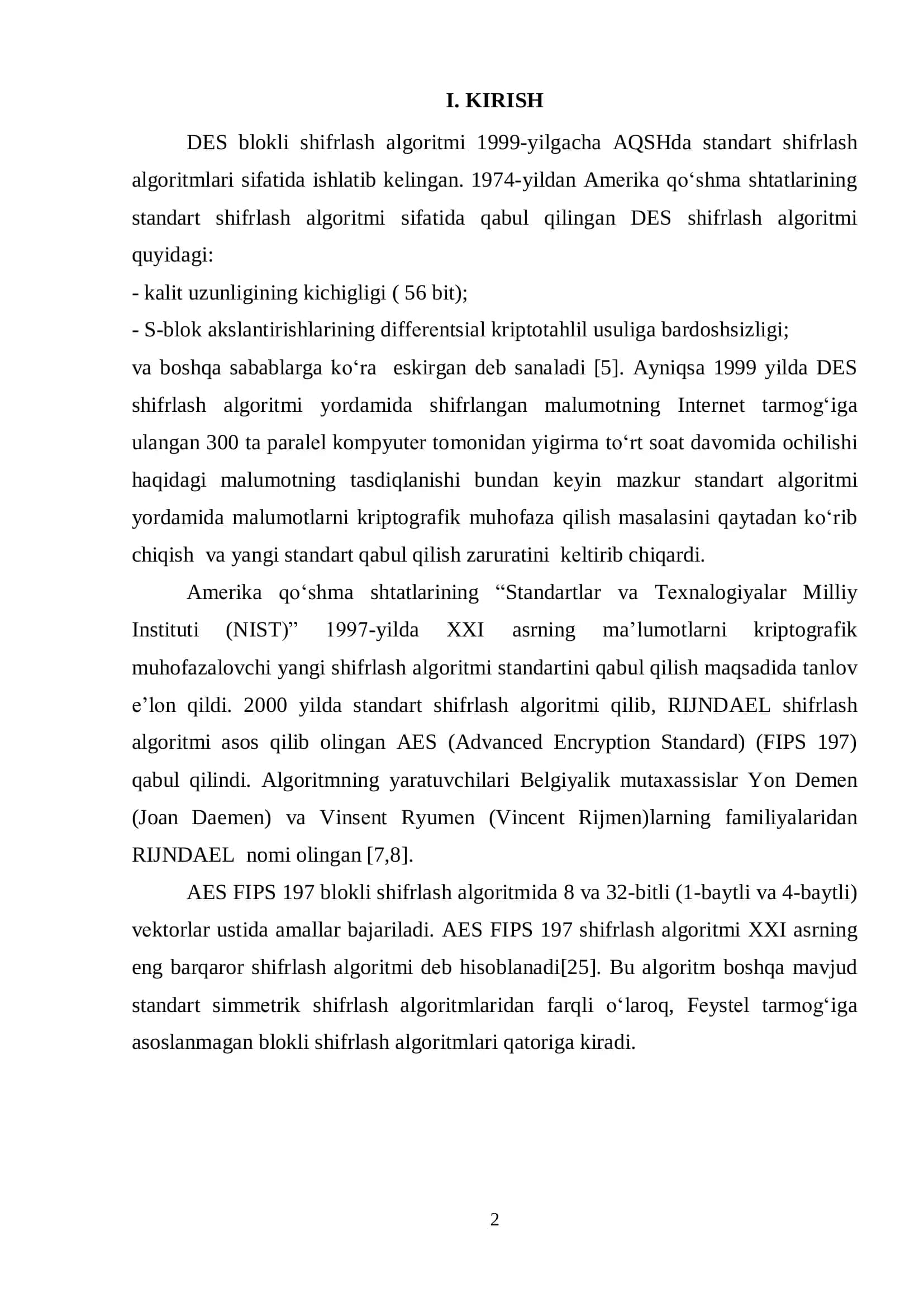 AES simmetrik kriptotizimining tahlili va dasturiy ta’minotini ishlab chiqish 2