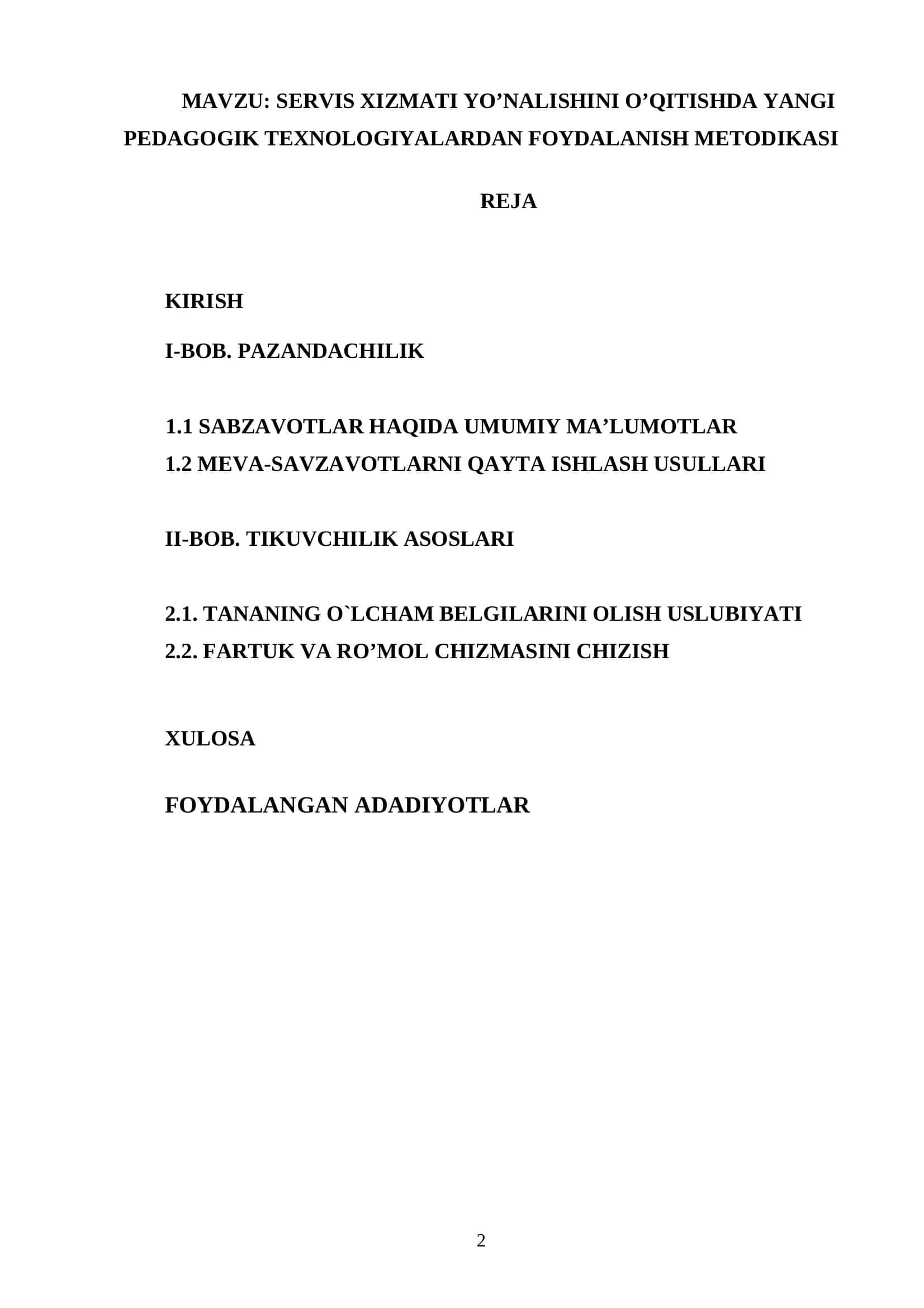 SERVIS XIZMATI YO’NALISHINI O’QITISHDA YANGI PEDAGOGIK TEXNOLOGIYALARDAN FOYDALANISH METODIKASI 2