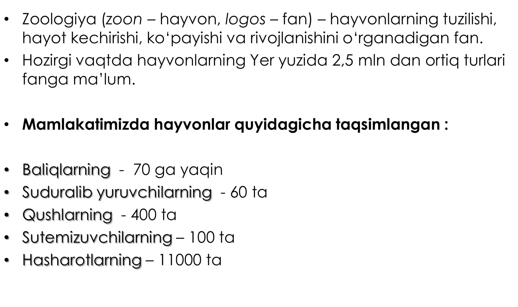 Zoologiya 1-dars qoʻllanma Taqdimot 2
