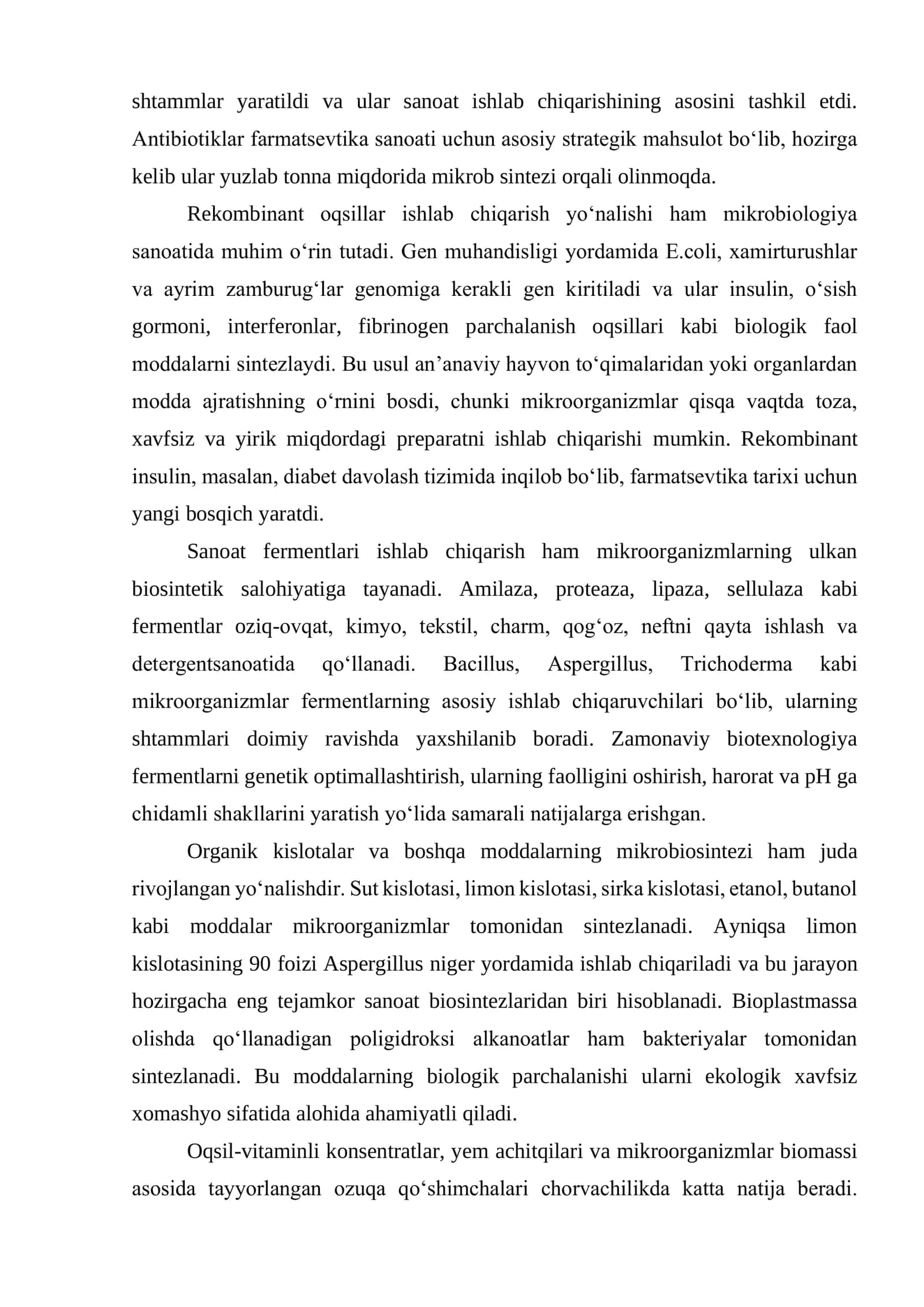 Mikroorganizmlardan zarur moddalarni sanoat usulida sintezlab olish bo‘yicha olib borilgan ishlarni tahlil qilish 2
