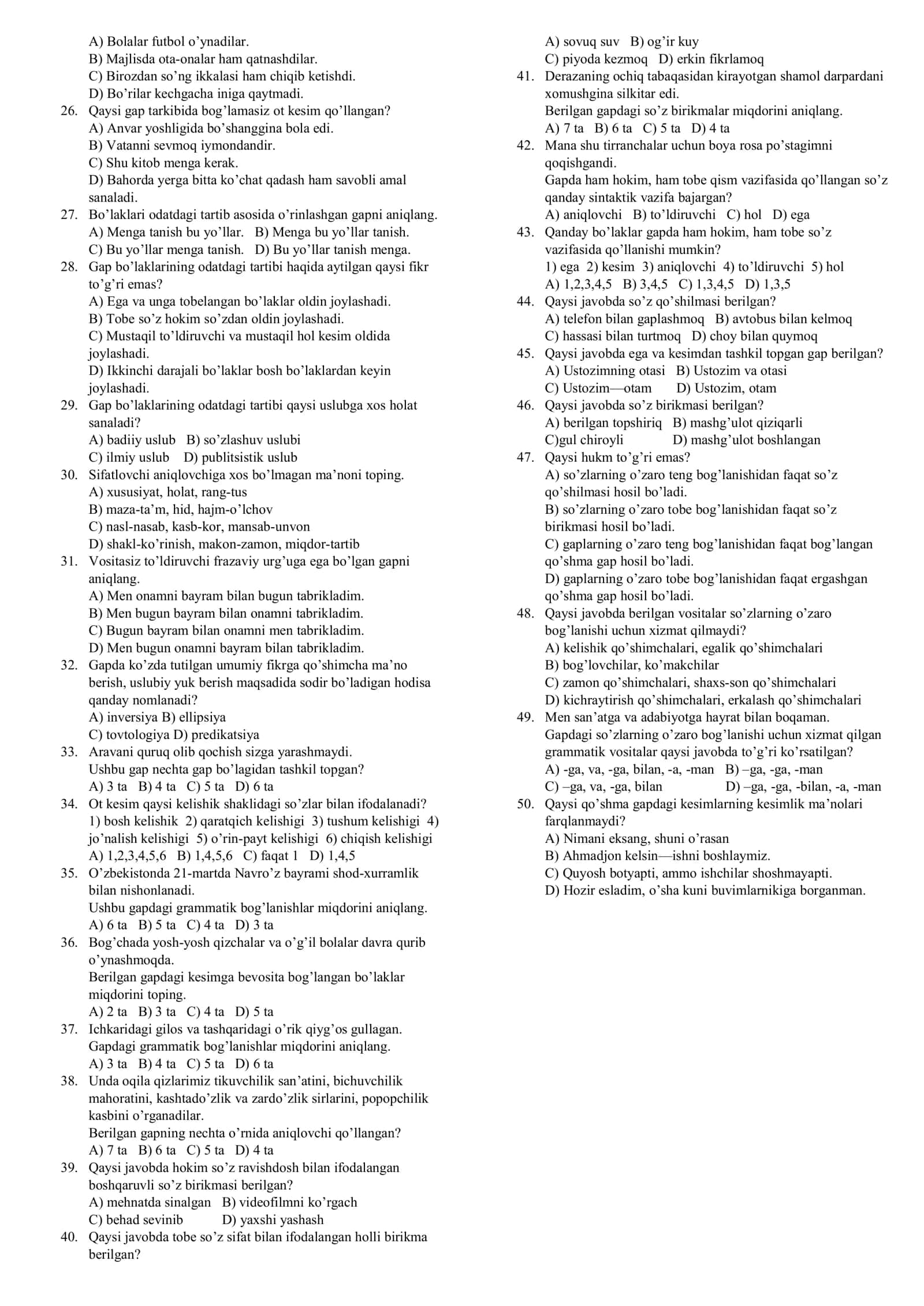 SINTAKSIS: GRAMMATIK BOG’LANISHLAR VA GAP BO’LAKLARI 2