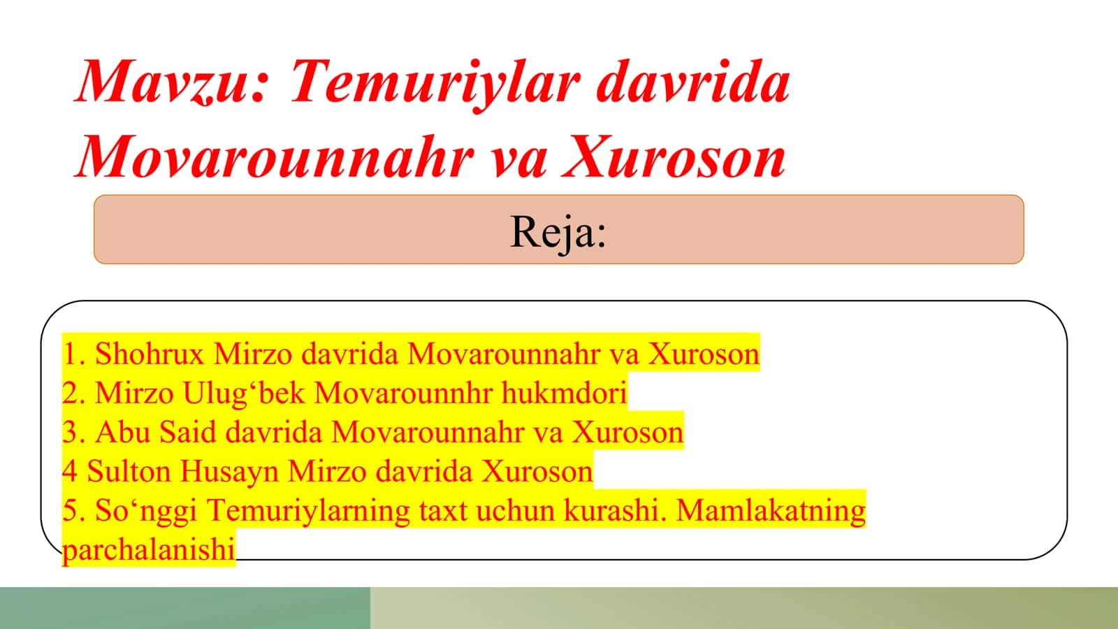 Temuriylar davrida Movarounnahr va Xuroson Tarix Fanidan Tayyorlagan Taqdimoti 2