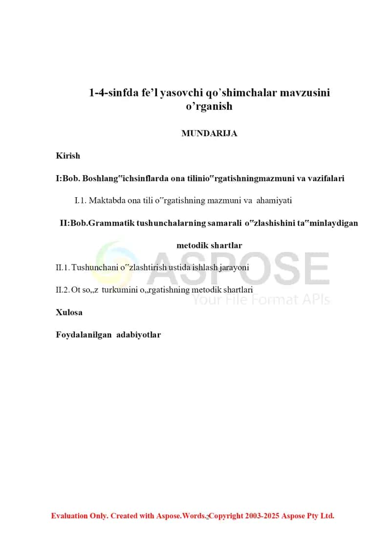 Boshlang‘ich sinflarda ona tilini o‘rgatish bo‘yicha kurs ishi 2