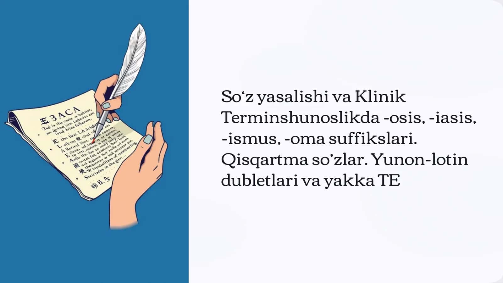So‘z yasalishi va Klinik Terminshunoslikda -osis, -iasis, -ismus, -oma suffikslari. Qisqartma so’zlar. Yunon-lotin dubletlari va yakka TE 2
