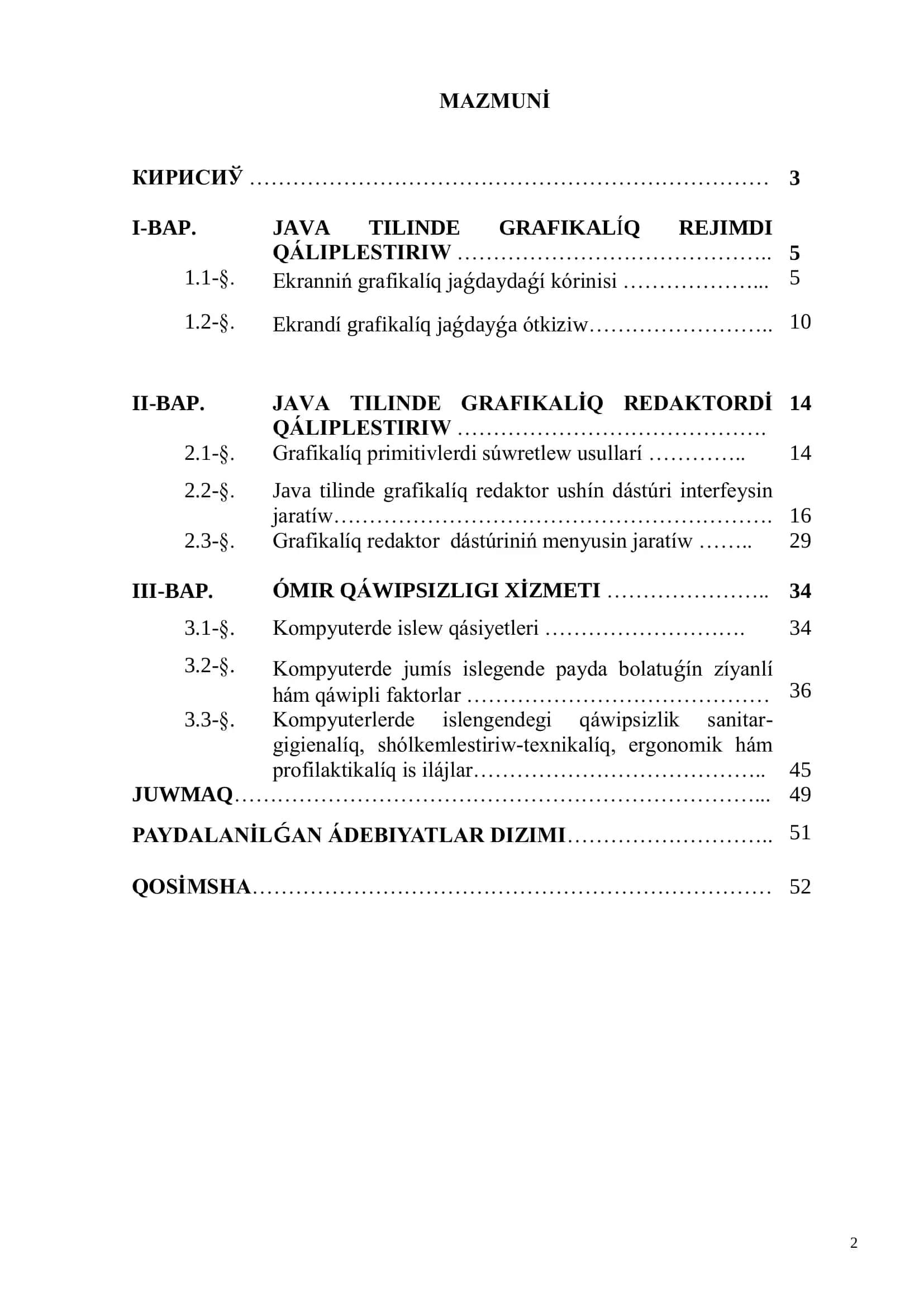JAVA TILINDE GRAFIKALÍQ REJIMDI QÁLIPLESTIRIW 2