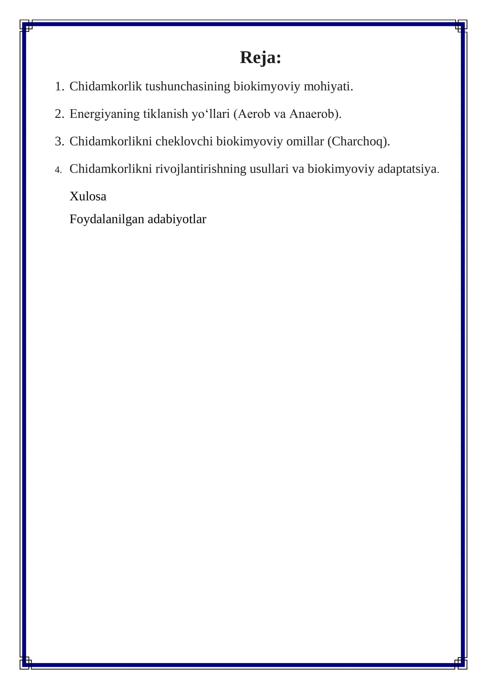 Chidamkorlikning biokimyoviy asoslari va ularni rivojlantirish usullari 2