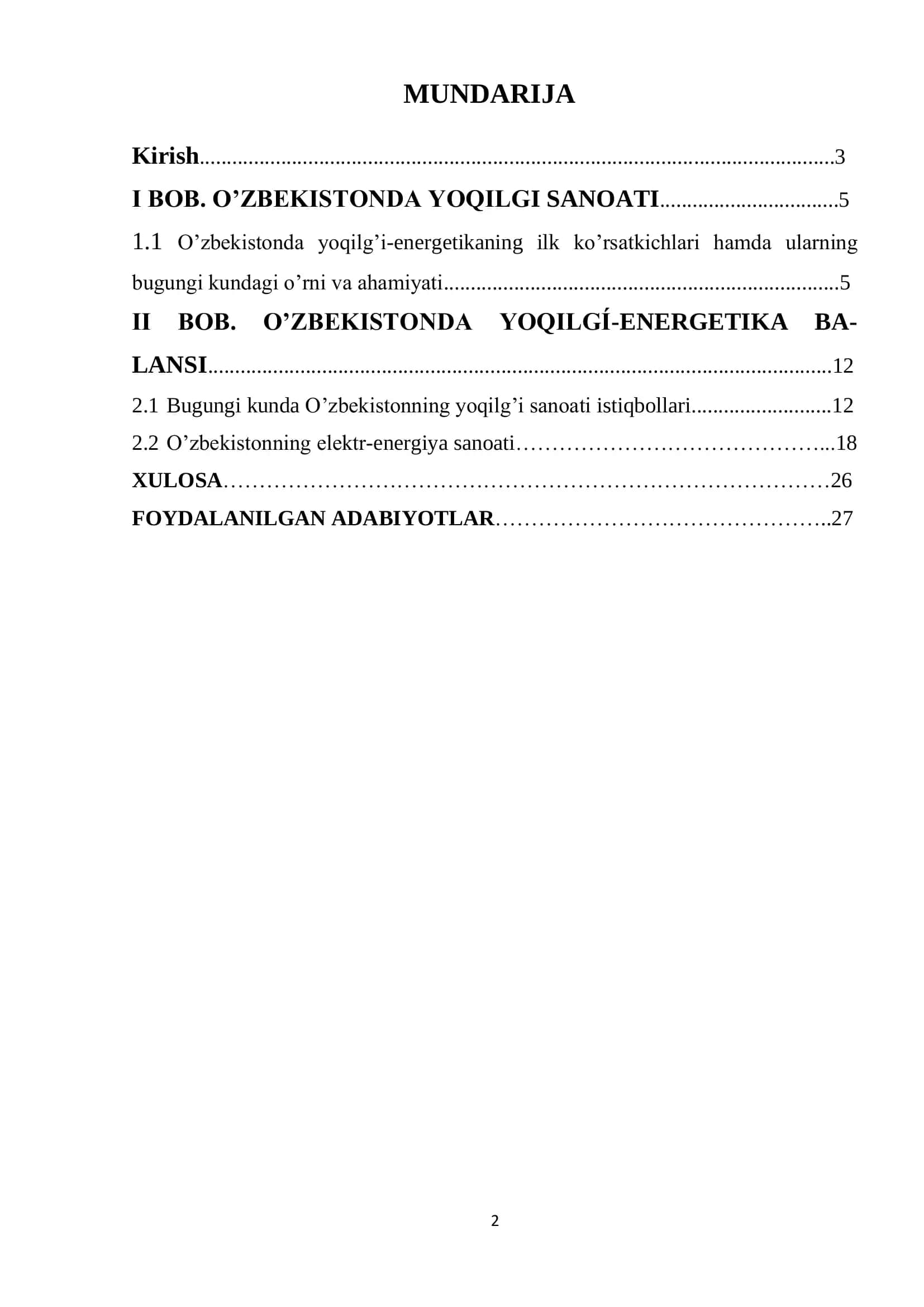 O’zbekiston yoqilg’i-energetika balansi 2