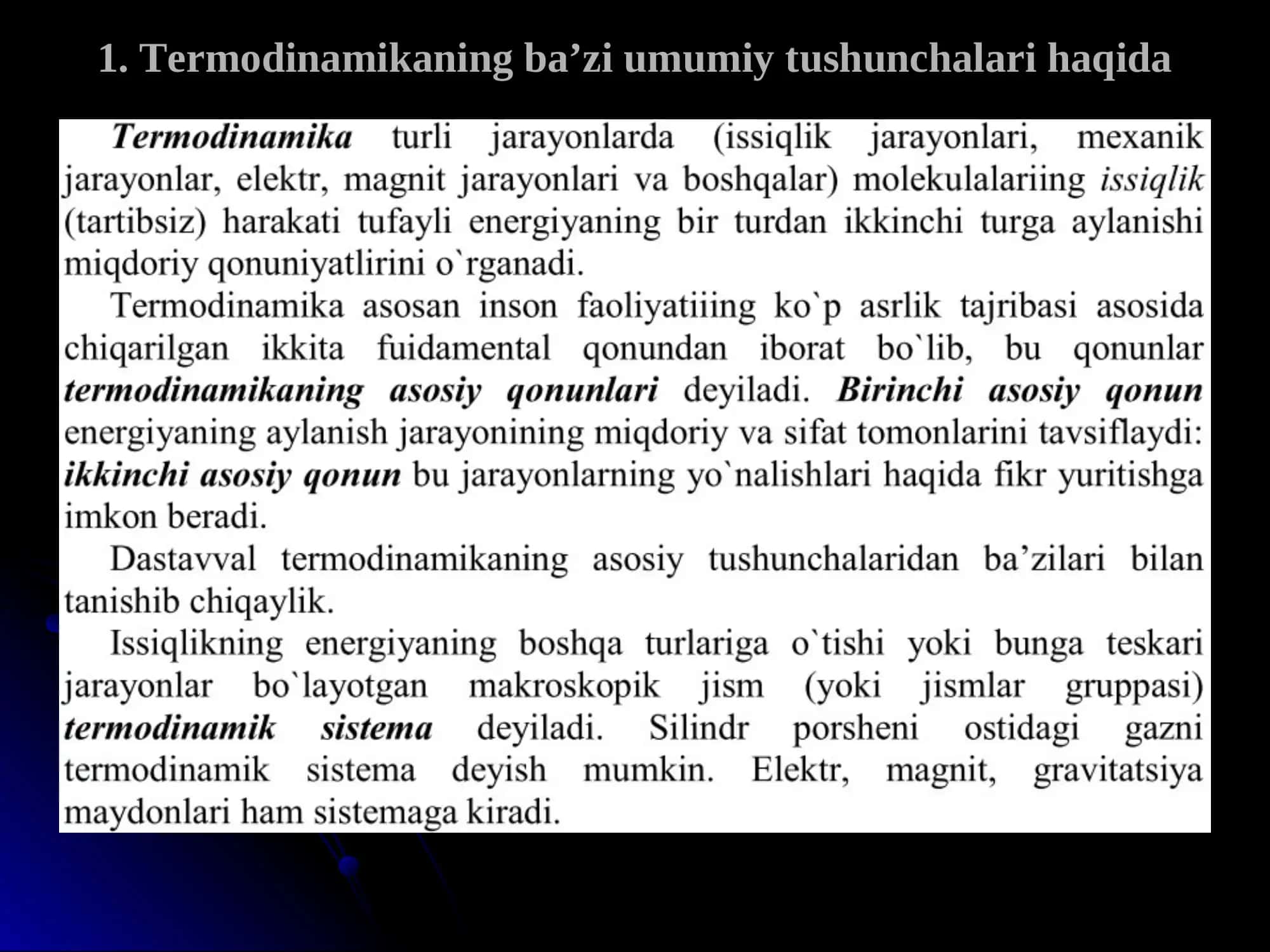 Termo dinamikaning ba’zi umumiy tushunchalari 2