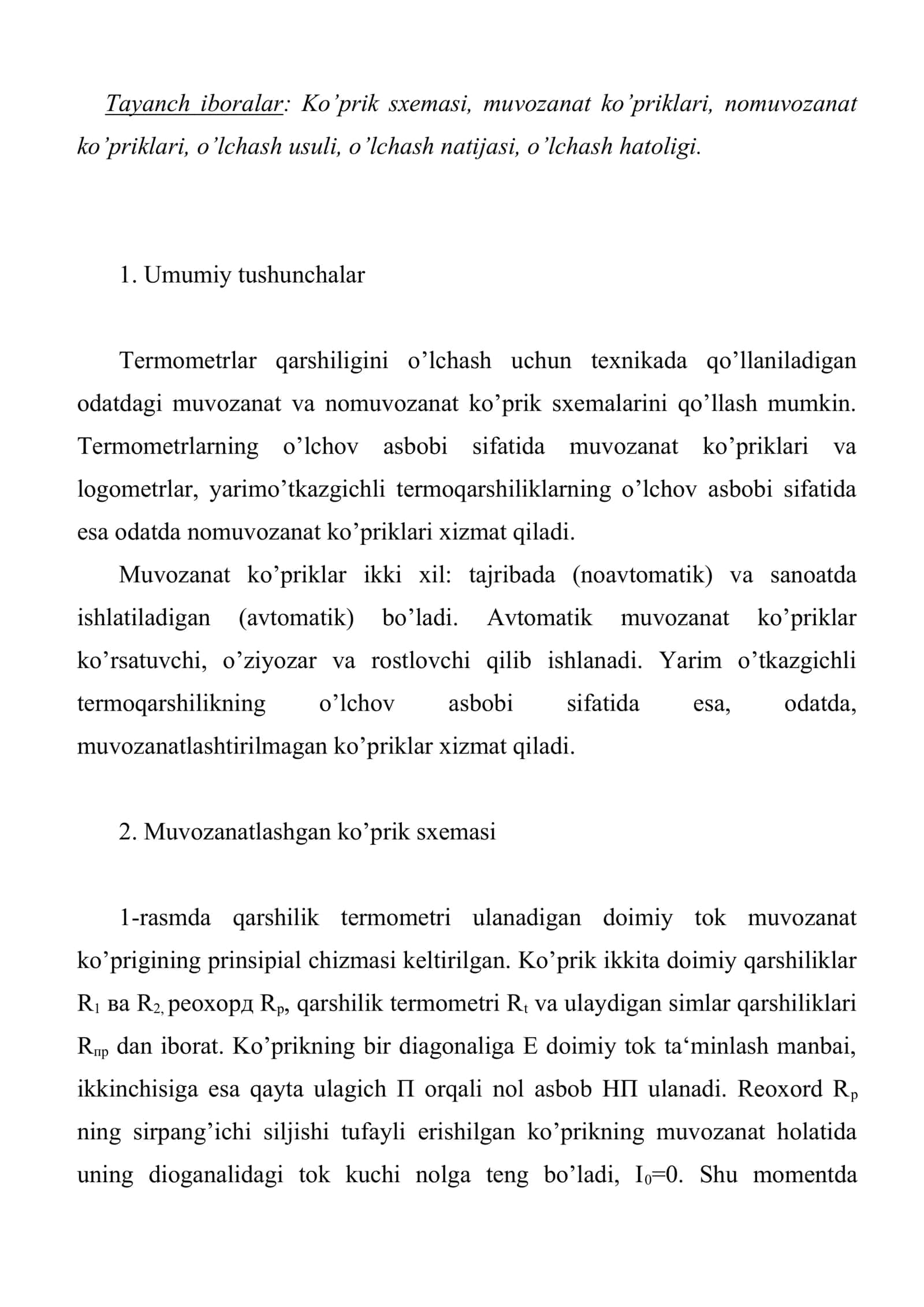 Qarshiliklarni o’lchashning ko’prik va kompеnsatsion usuli 2