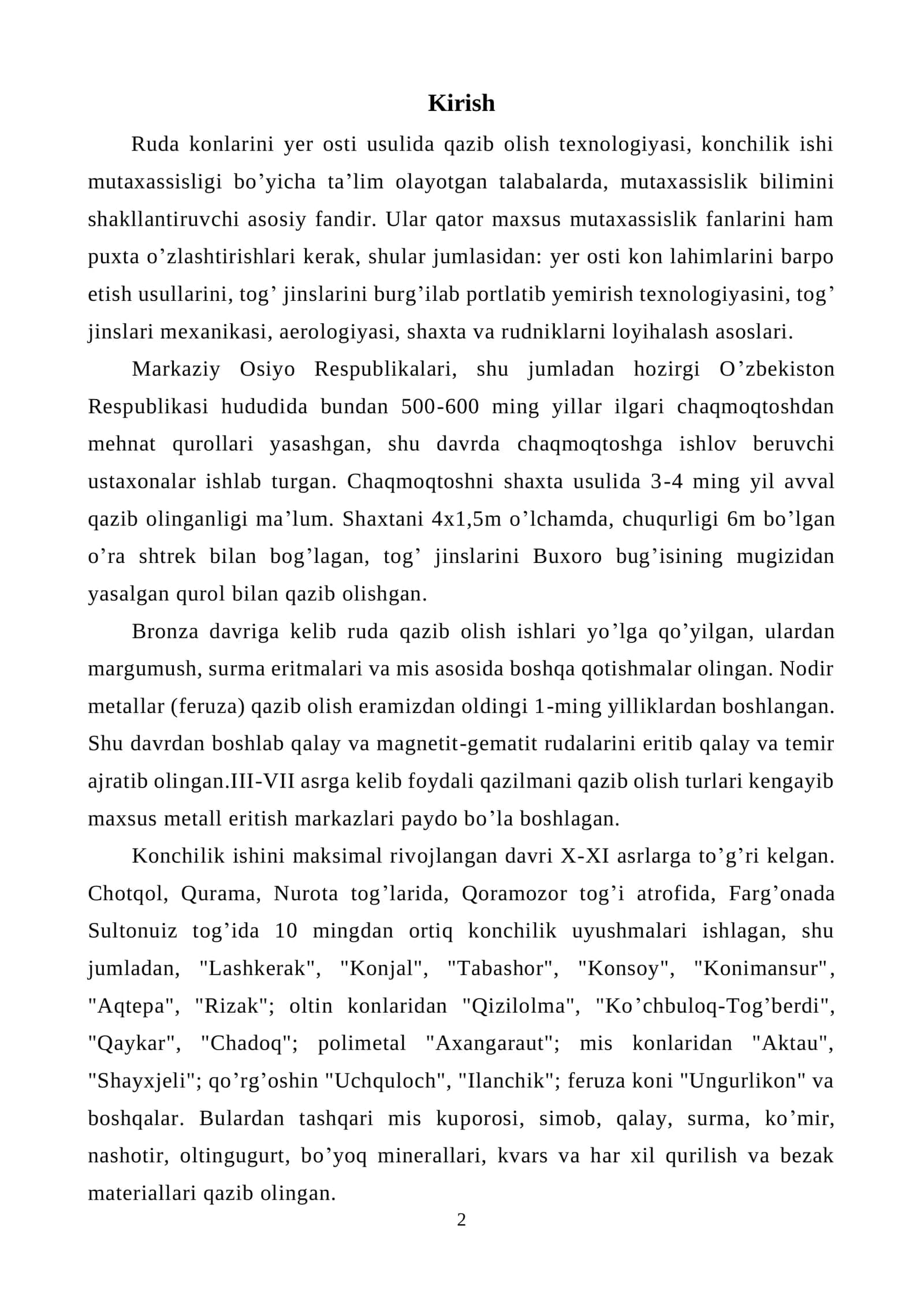 O'zbekiston hududidagi foydali qazilma konlari(yer osti konchilik korxonalari) 2