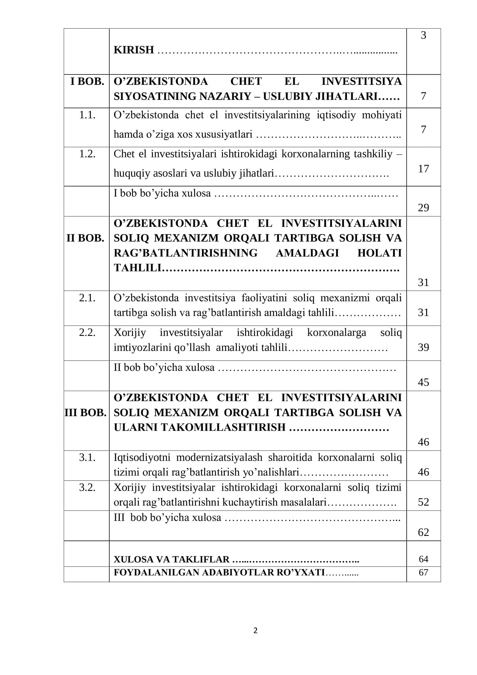 O‘zbekistonda chet el investitsiyalarini soliq mexanizmi orqali tartibga solish yo’nalishlari 2