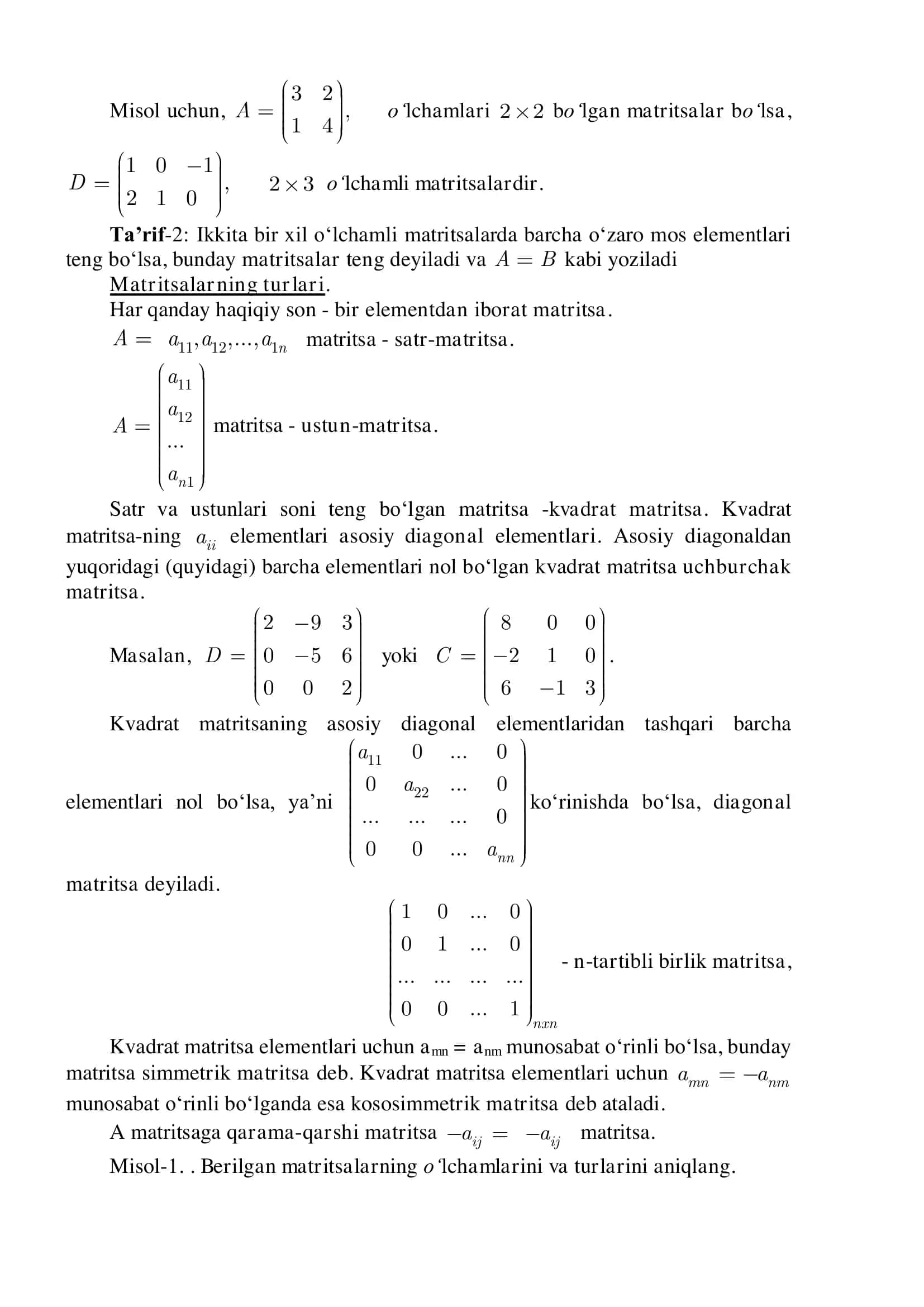 Matritsalar algebrasi 2