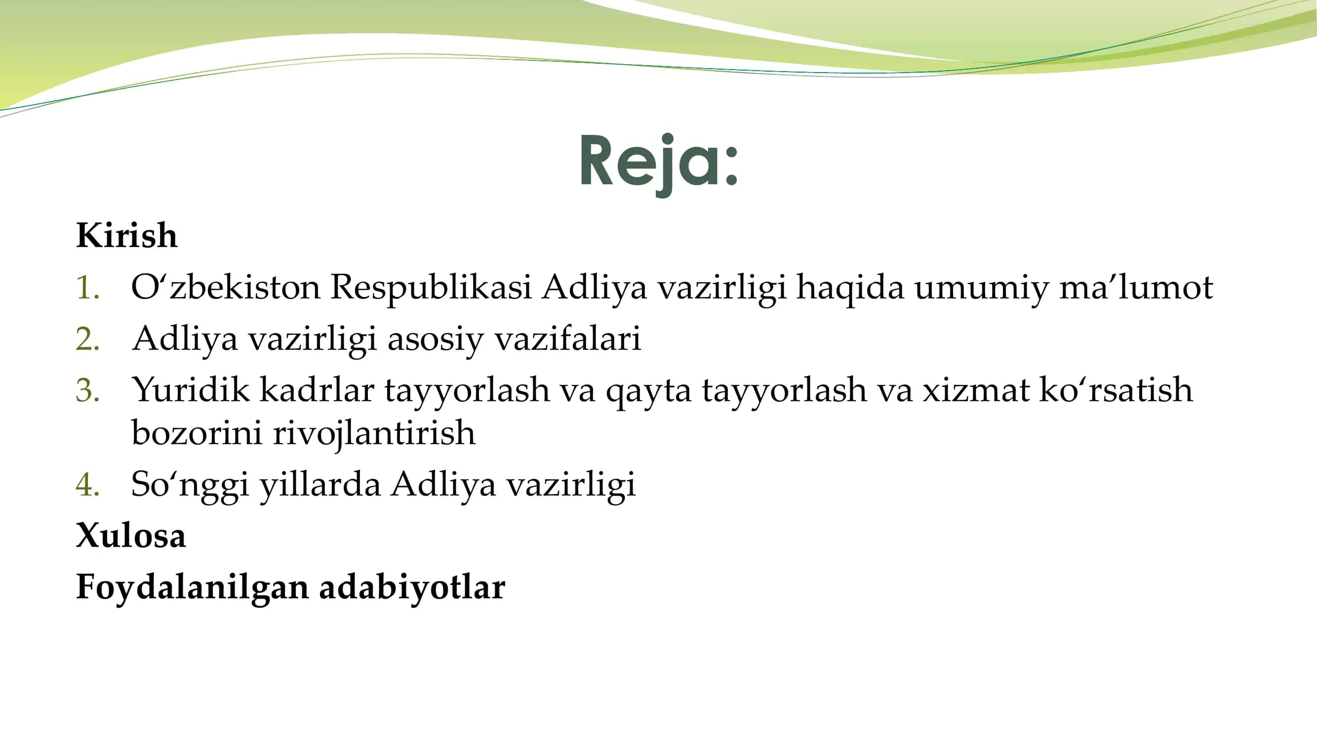 O‘zbekiston Respublikasi Adliya vazirligi haqida umumiy ma’lumot 2