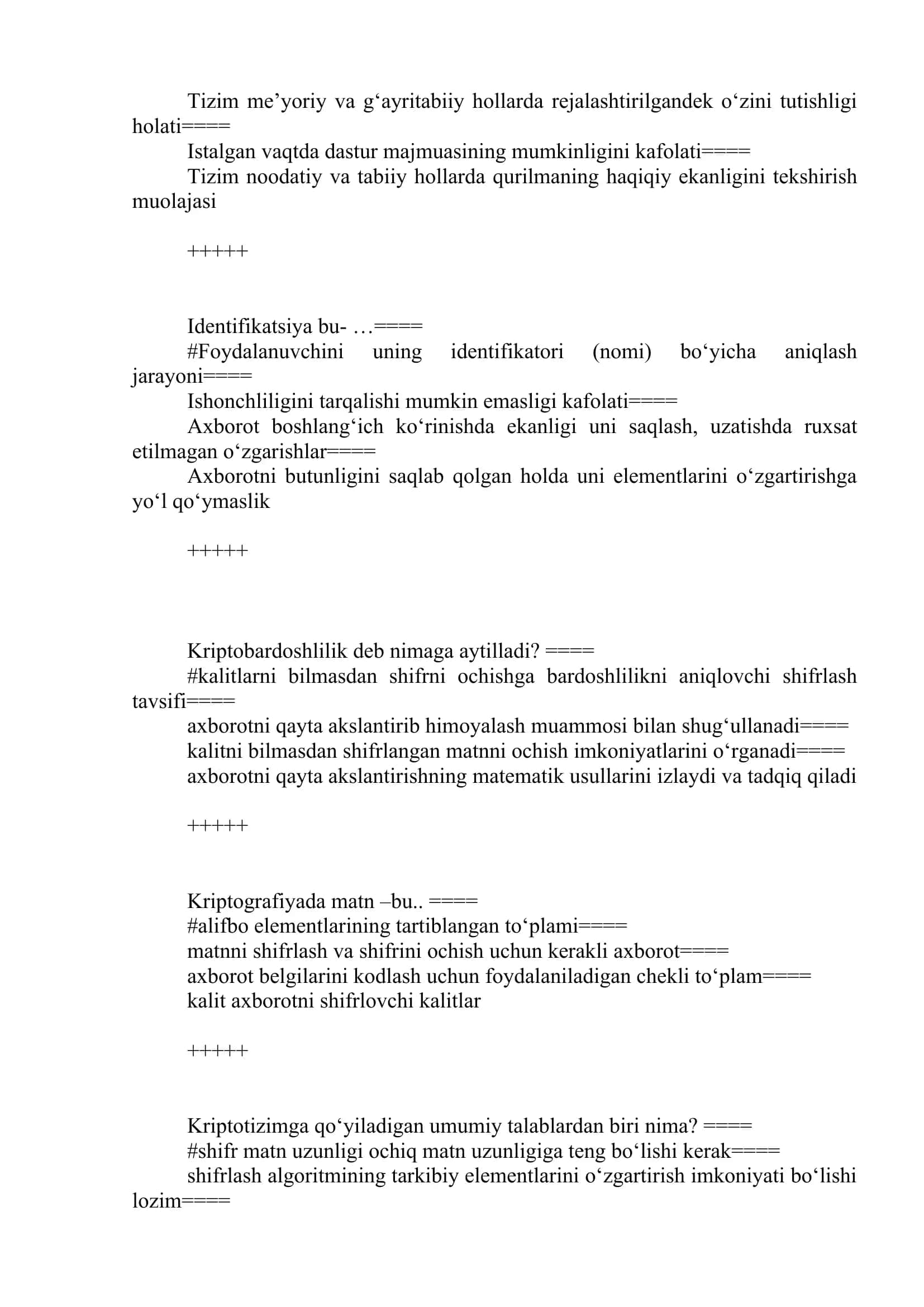 KIBERXAVFSIZDAN TEST JAVOBLARI 2