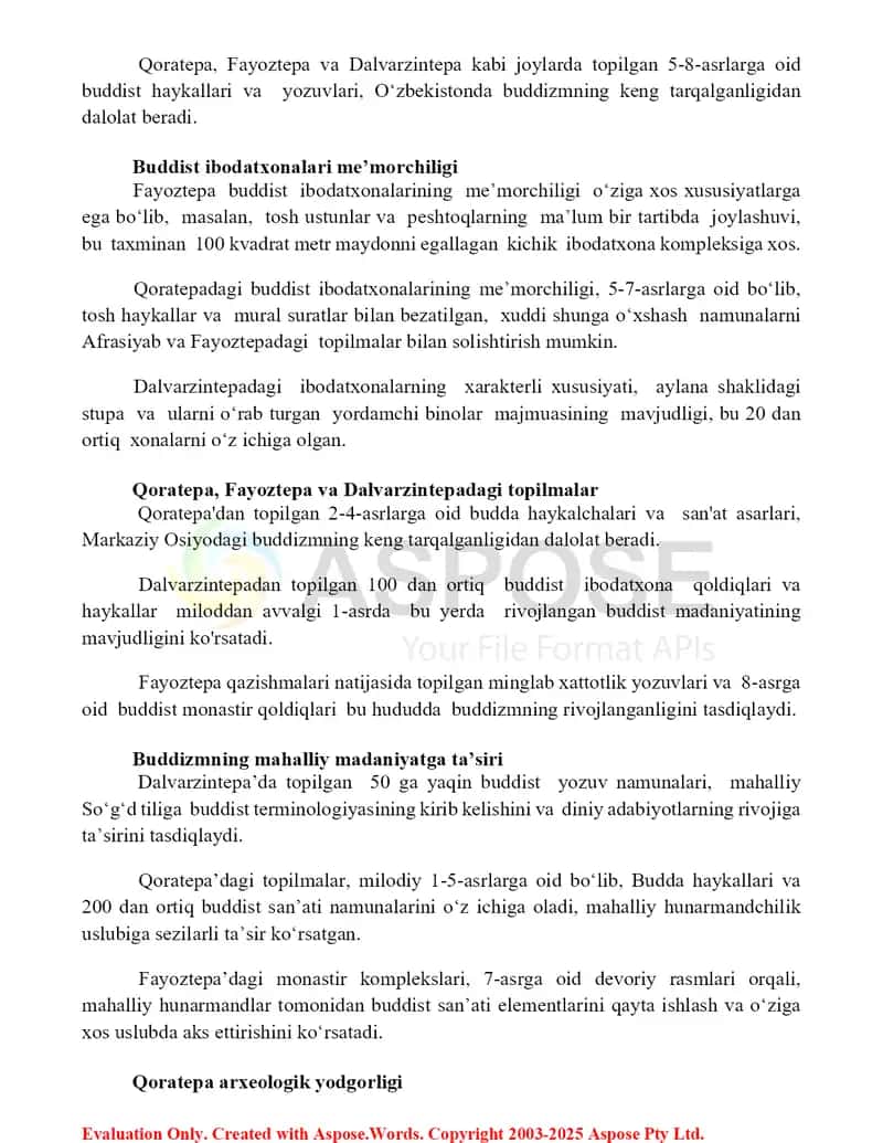 O'zbekistonda buddaviylik dinining tarixiy ildizlari (Qoratepa, Fayoztepa, Dalvarzintepa) 2
