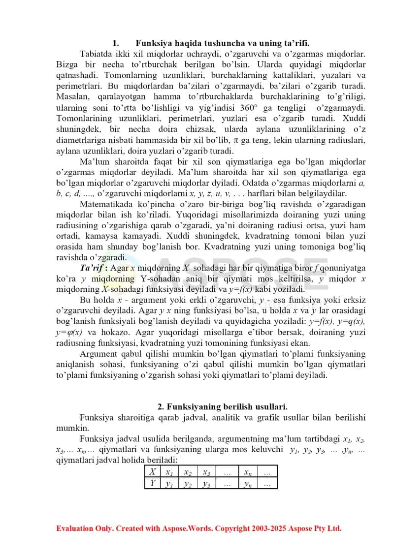 Asosiy elementar funksiyalar ularning xossalari. Funksiyalarning juft toqligi, davriyligi, grafigi. 2