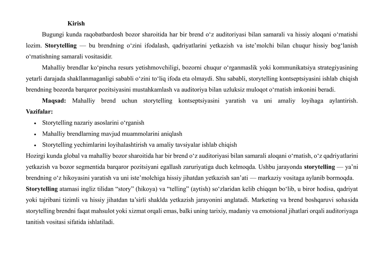 MAHALLIY BREND UCHUN STORYTELLING KONTSEPSIYASINI ISHLAB CHIQISH: AMALIY MASALALAR VA YECHIMLAR 2