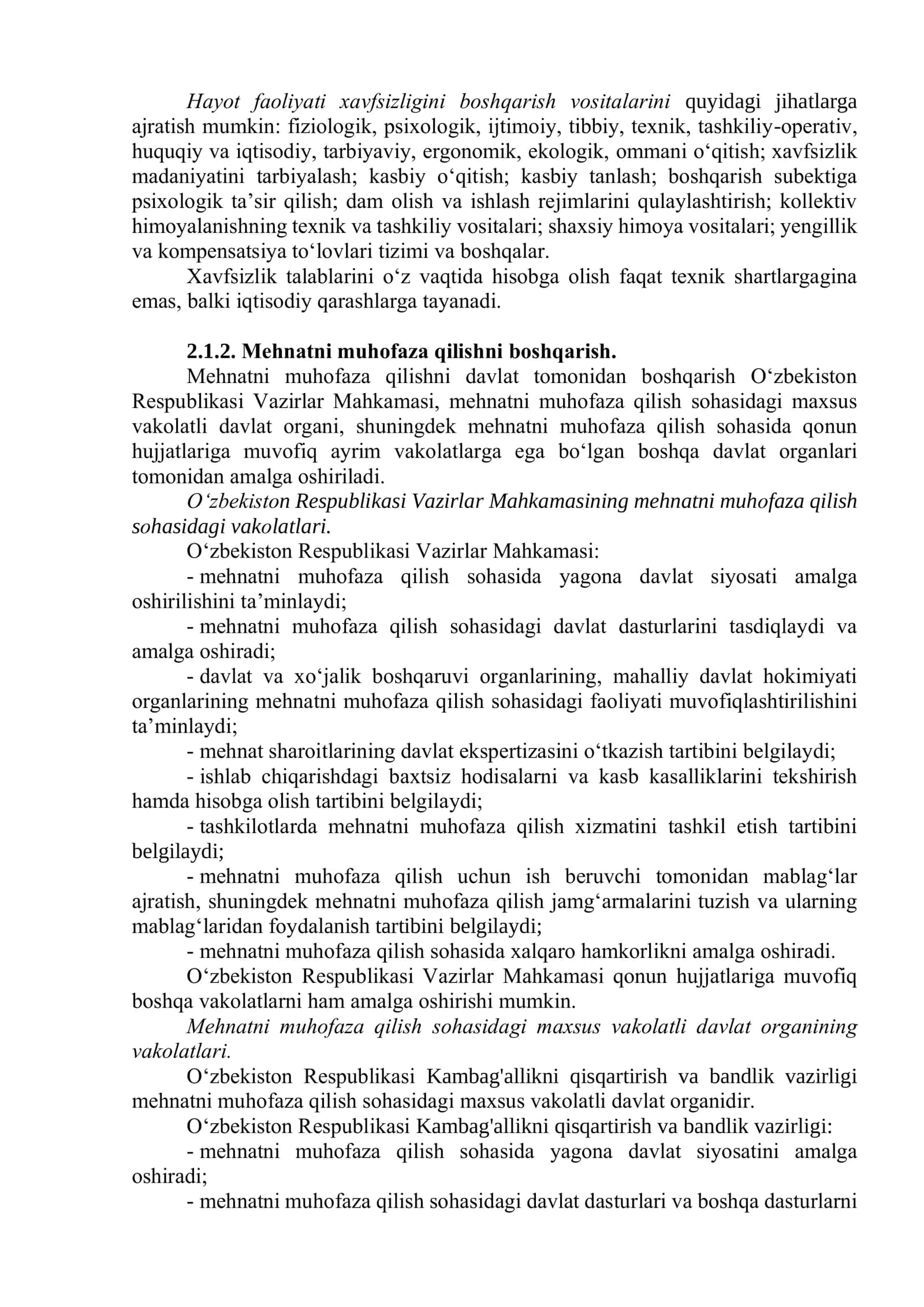 Ishlab chiqarishda faoliyat xavfsizligini boshqarish tizimini tashkil qilish 2