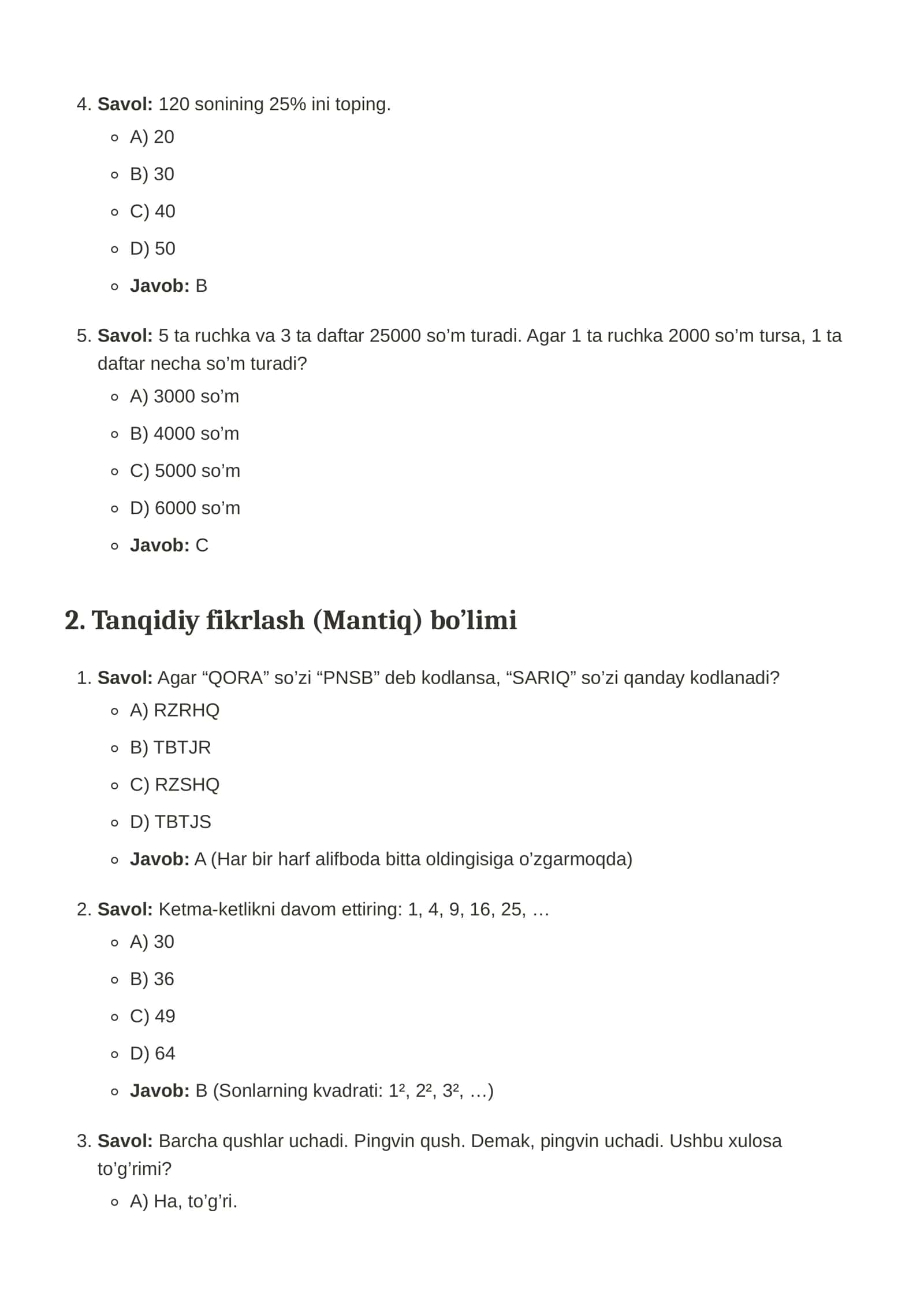 Prezident va Al-Xorazmiy maktablariga kirish imtihoni simulyatsiyasi (Mock Exam) 2