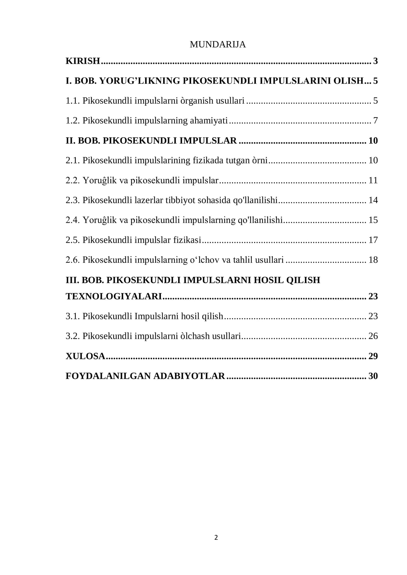 Yorug’likning pikosekundli impulslarini olish 2