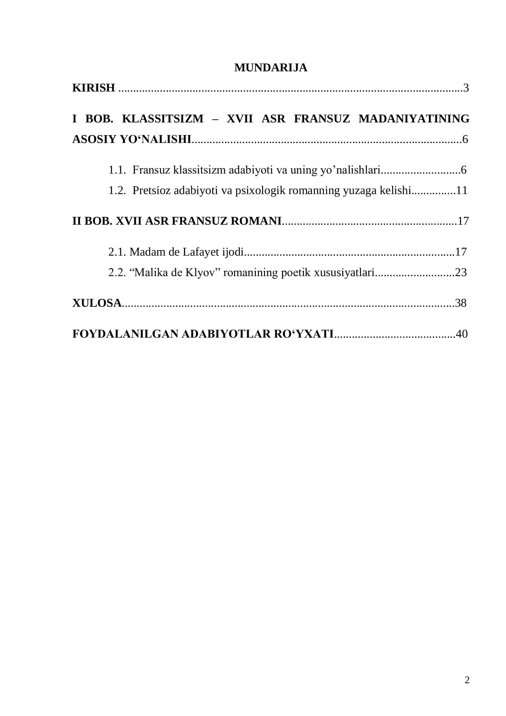 XVII-XVIII asr fransuz adiblari asarlari matnining lingvo-poetik tahlili (Madam de Lafayet asarlari misolida) 2