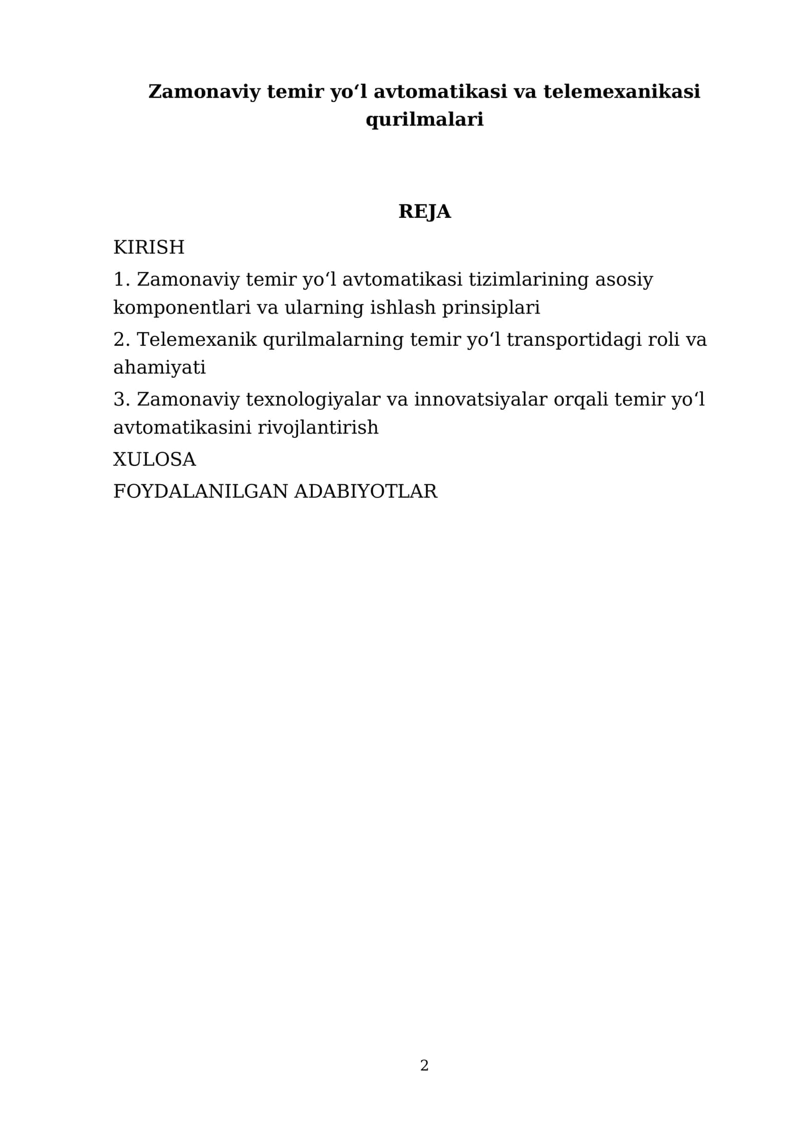 Zamonaviy temir yo‘l avtomatikasi va telemexanikasi qurilmalari 2
