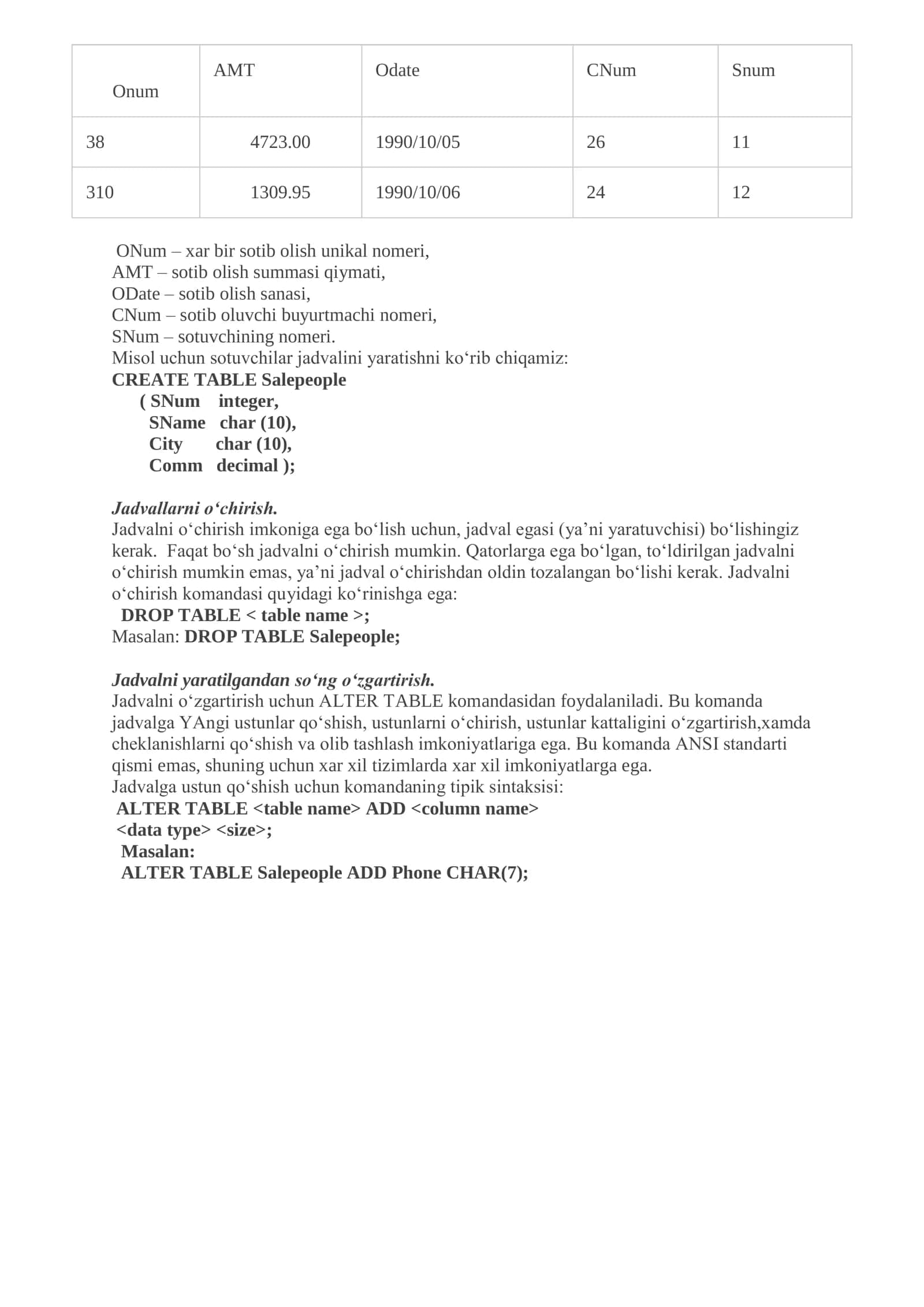Sql da jadvallar bilan ishlash 2