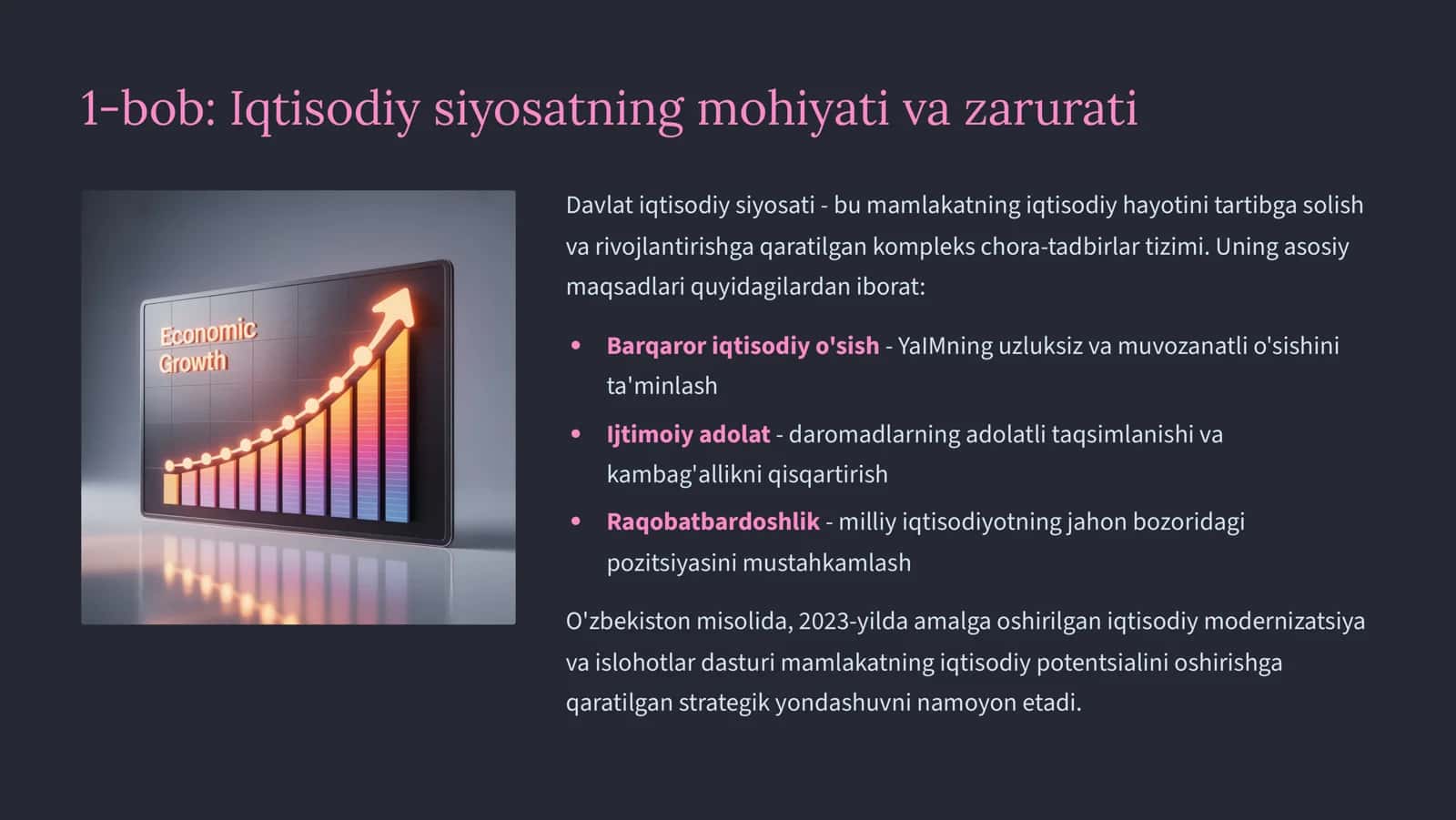 Iqtisodiy siyosatni ishlab chiqishda vositalari va cheklovlar 2