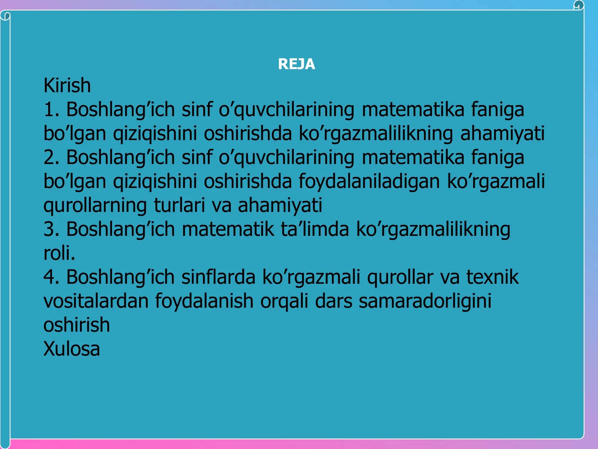 "MATEMATIKA O’QITISH METODIKASI" 2