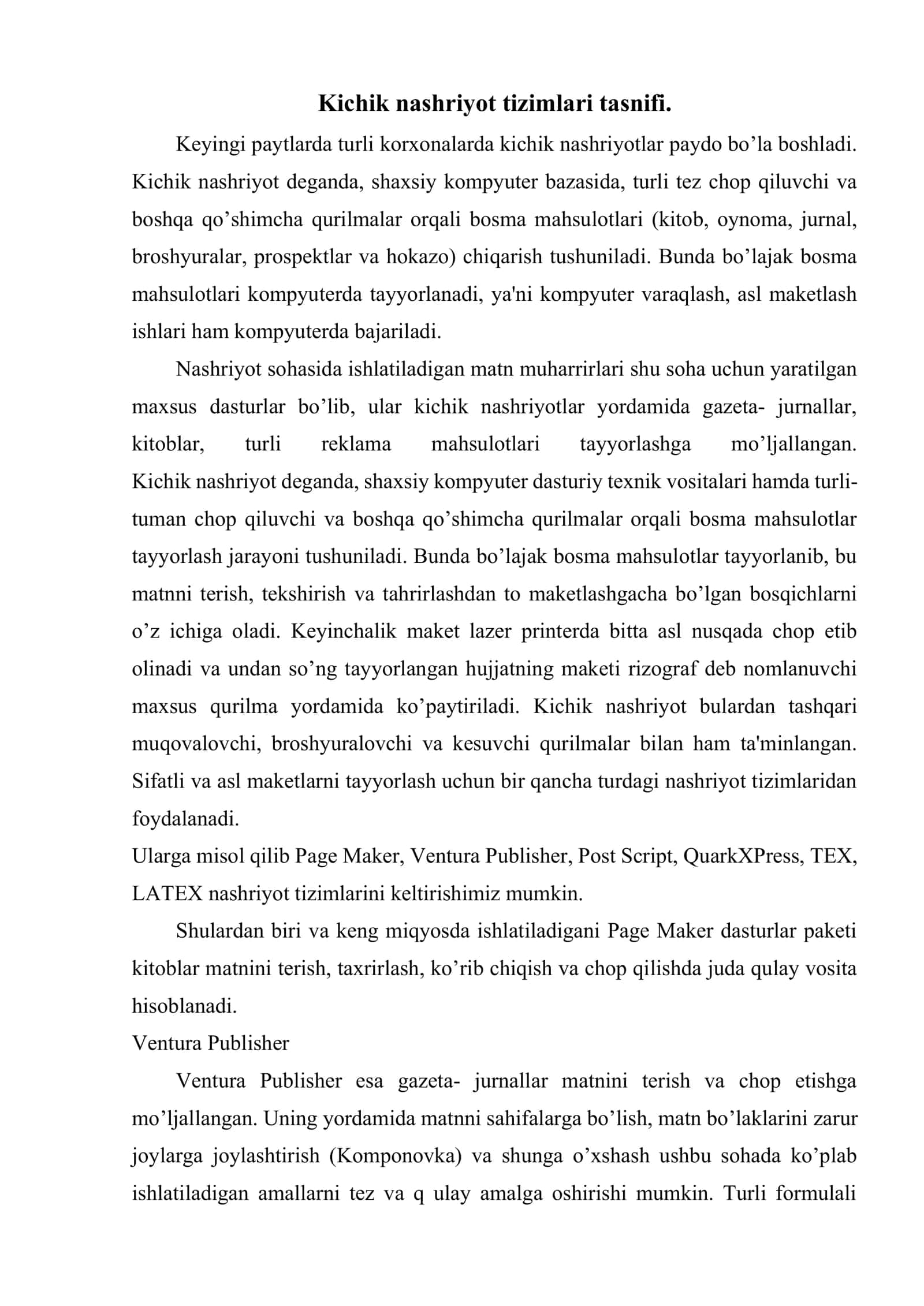 Kichik nashriyot tizimlar 2