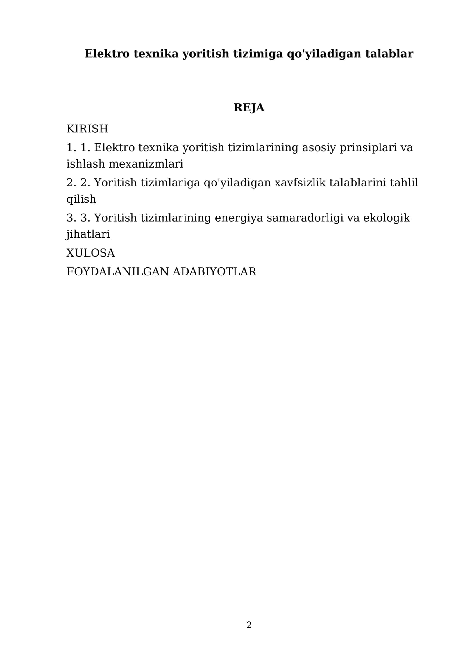 Elektro texnika yoritish tizimiga qo'yiladigan talablar 2