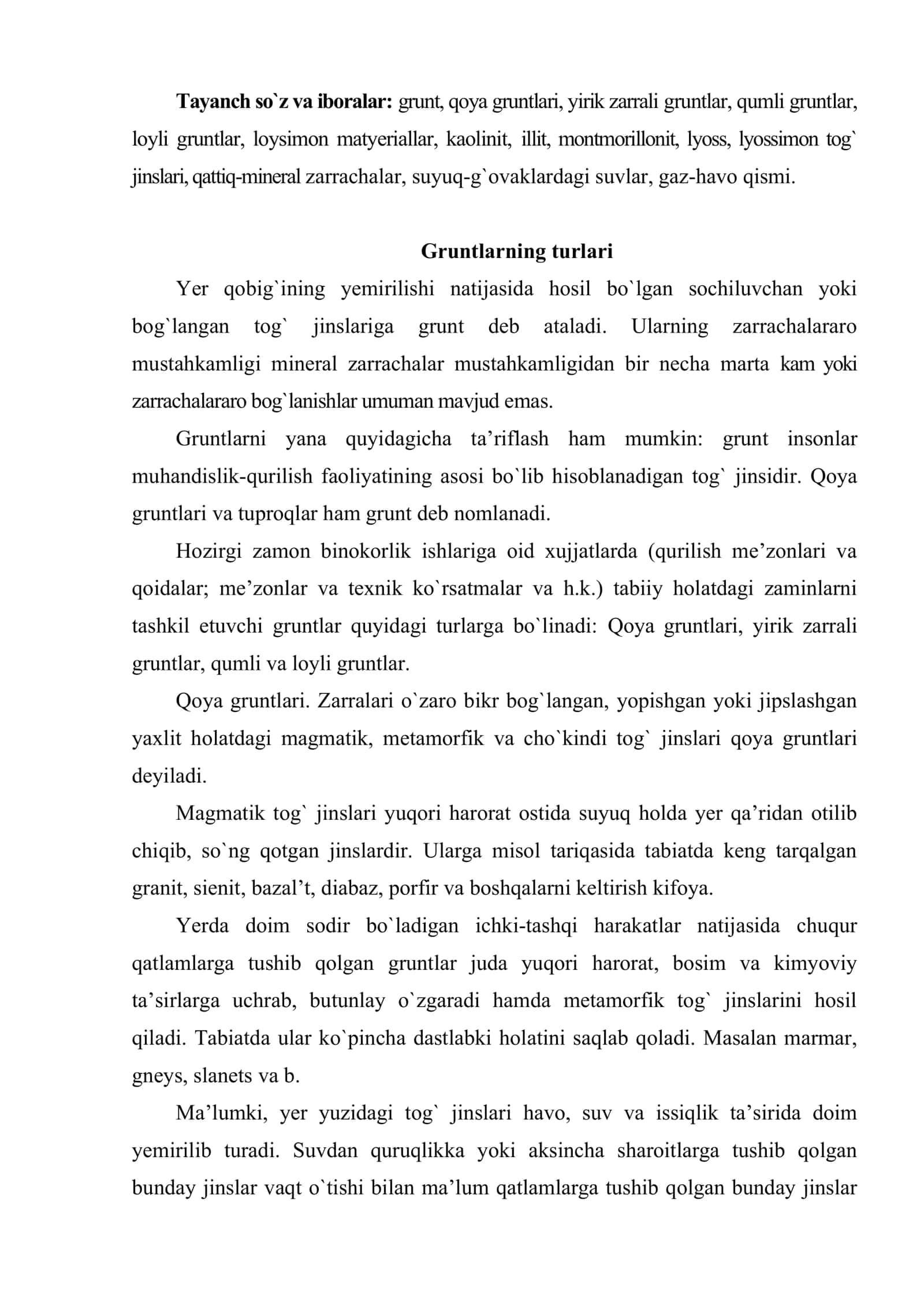 Gruntlarning muhandis – geologik turi va fizik-mexanik xossalari 2
