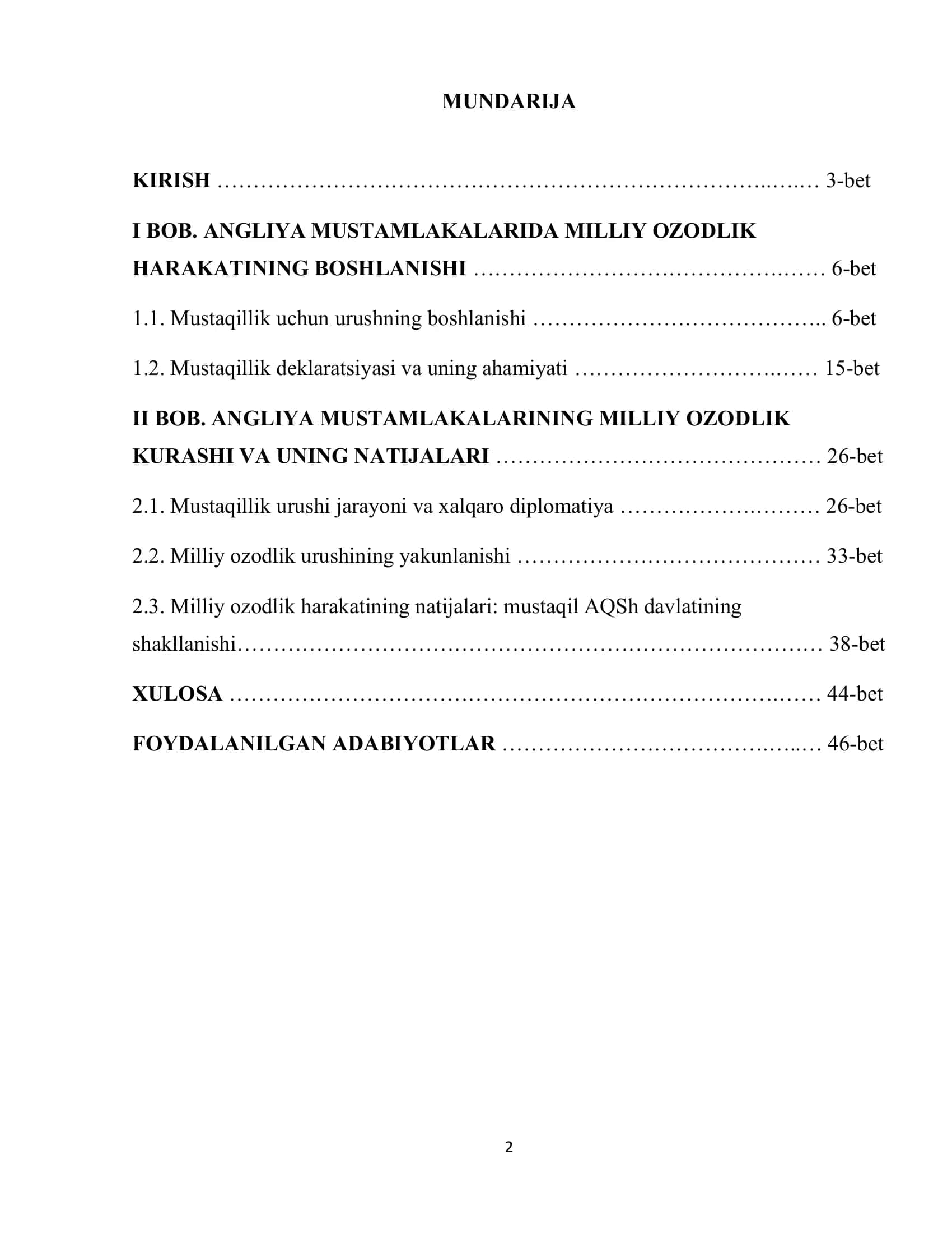 ANGLIYA MUSTAMLAKALARIDA MILLIY OZODLIK HARAKATLARI 2