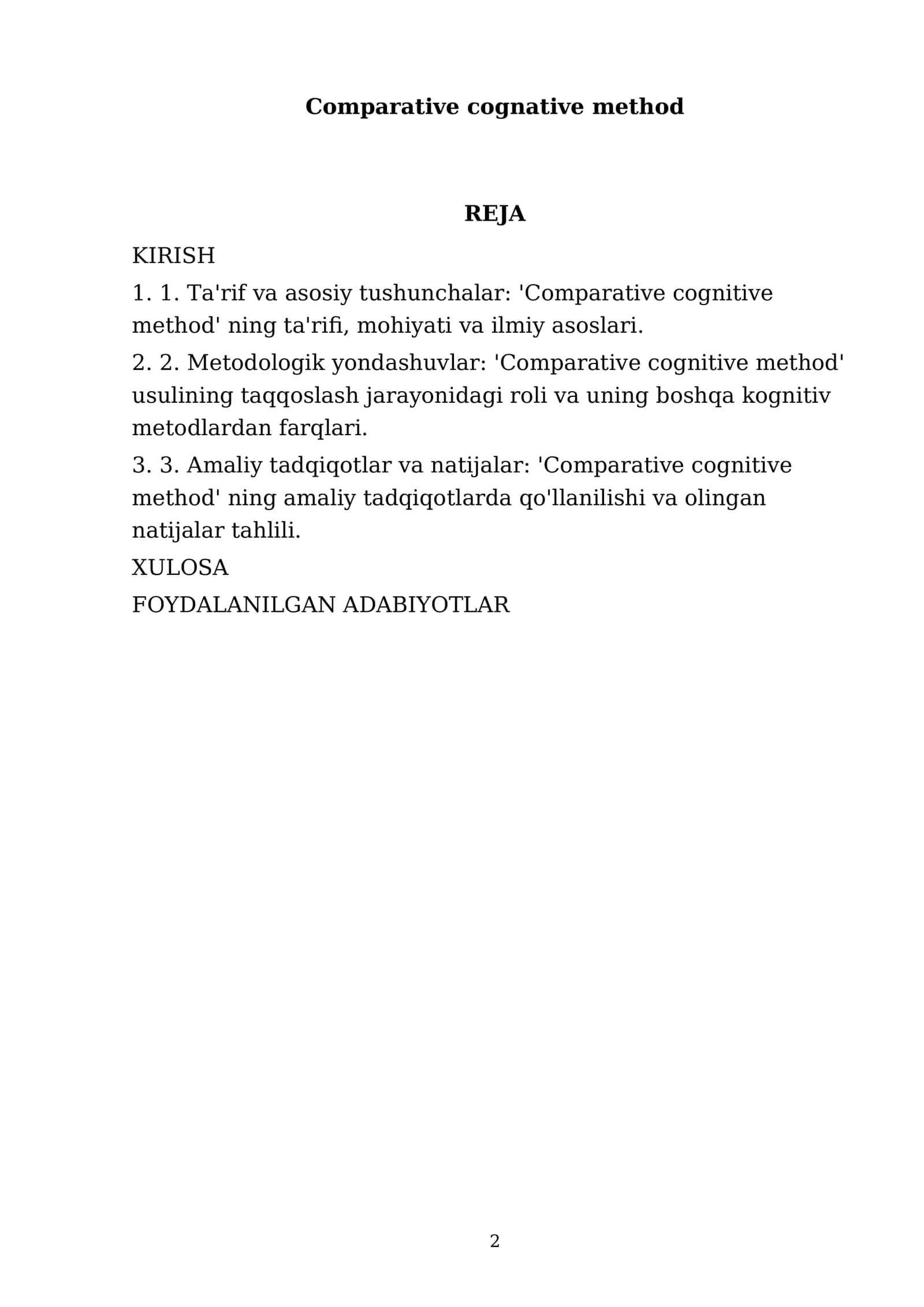 Comparative cognitive method 2