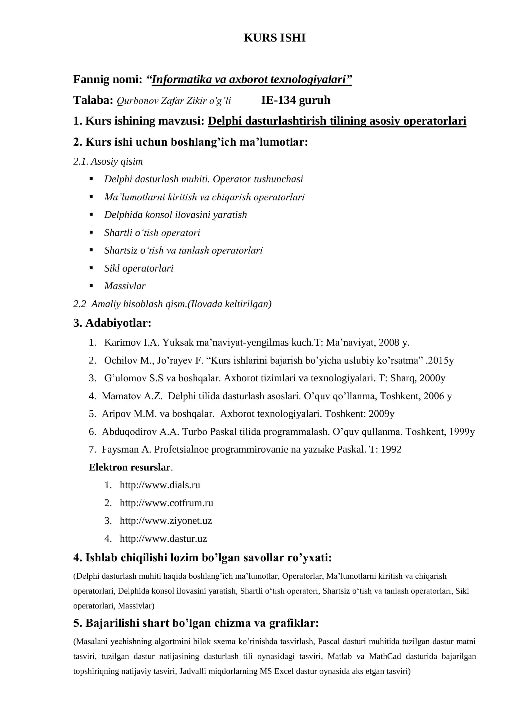 Delphi Dasturlashtirish Tilining Asosiy Operatorlari 2